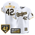 Men's Dodgers Jackie Robinson Breaking Barriers Patch Vapor Premier Limited Jersey - All Stitched - White Gold, Jackie Robinson