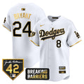 Men's Dodgers Jackie Robinson Breaking Barriers Patch Vapor Premier Limited Jersey - All Stitched - White Gold, Kobe Bryant