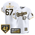 Men's Dodgers Jackie Robinson Breaking Barriers Patch Vapor Premier Limited Jersey - All Stitched - White Gold, Vin Scully