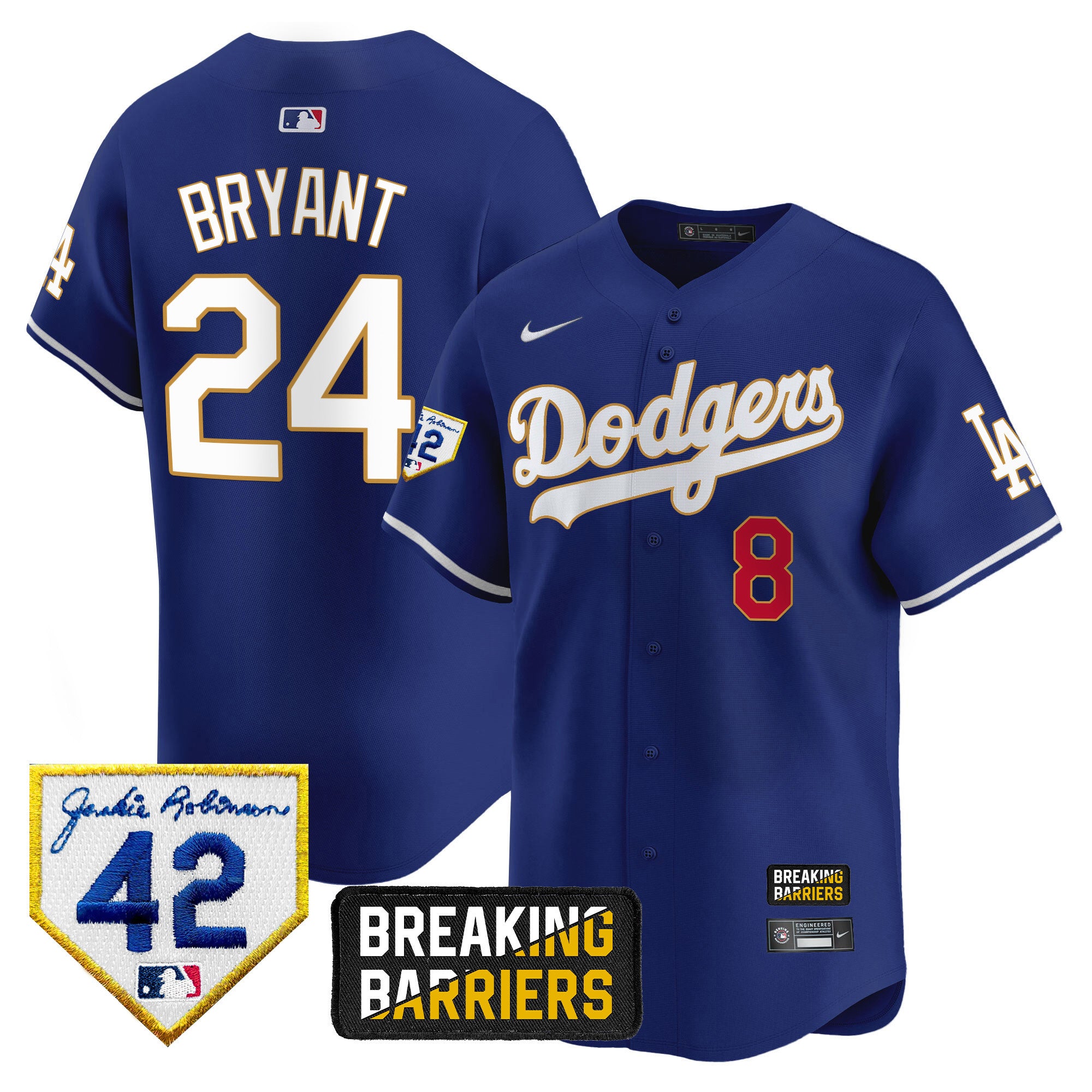 Men's Dodgers Jackie Robinson Breaking Barriers Patch Vapor Premier Limited Jersey - All Stitched - Royal, Kobe Bryant