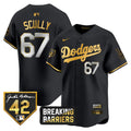 Men's Dodgers Jackie Robinson Breaking Barriers Patch Vapor Premier Limited Jersey - All Stitched - Black Gold, Vin Scully