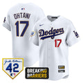 Men's Dodgers Jackie Robinson Breaking Barriers Patch Vapor Premier Limited Jersey - All Stitched - White, Shohei Ohtani
