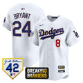 Men's Dodgers Jackie Robinson Breaking Barriers Patch Vapor Premier Limited Jersey - All Stitched - White, Kobe Bryant