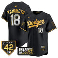 Men's Dodgers Jackie Robinson Breaking Barriers Patch Vapor Premier Limited Jersey - All Stitched - Black Gold, Yamamoto