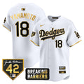 Men's Dodgers Jackie Robinson Breaking Barriers Patch Vapor Premier Limited Jersey - All Stitched - White Gold, Yamamoto