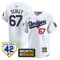 Men's Dodgers Jackie Robinson Breaking Barriers Patch Vapor Premier Limited Jersey - All Stitched - White, Vin Scully