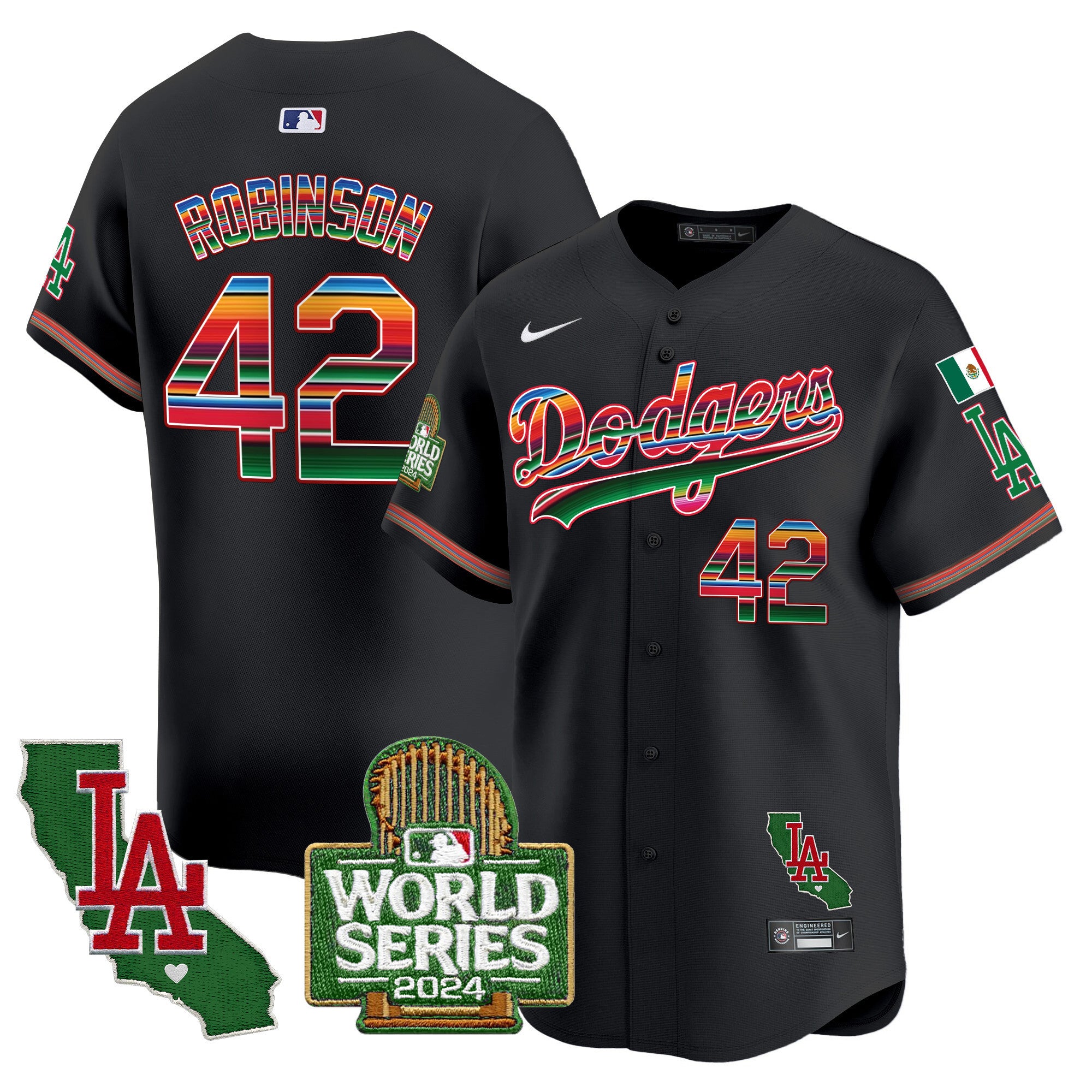Men's Dodgers Mexico 2024 World Series Vapor Premier Limited Jersey - All Stitched - Black, Jackie Robinson