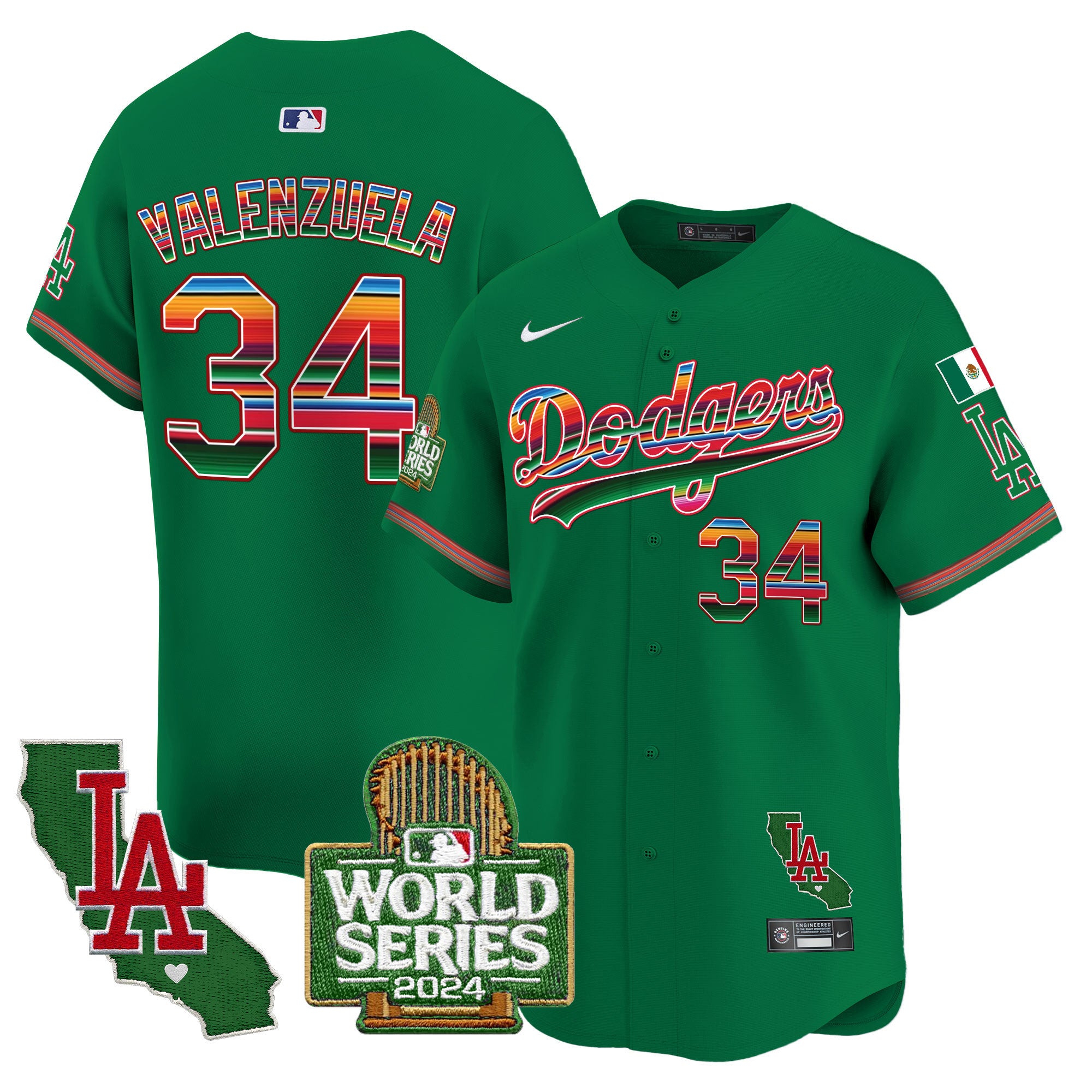 Men's Dodgers Mexico 2024 World Series Vapor Premier Limited Jersey - All Stitched - Green, Fernando Valenzuela