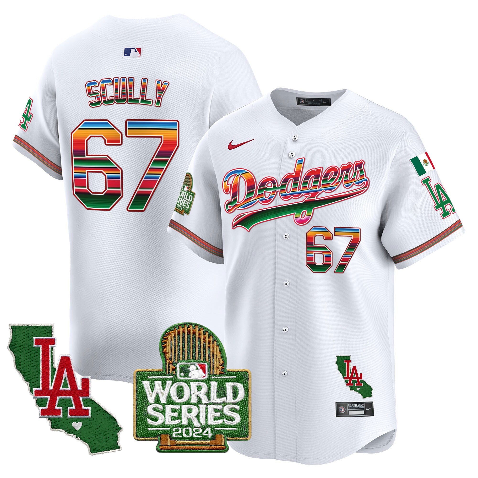 Men's Dodgers Mexico 2024 World Series Vapor Premier Limited Jersey - All Stitched - White, Vin Scully