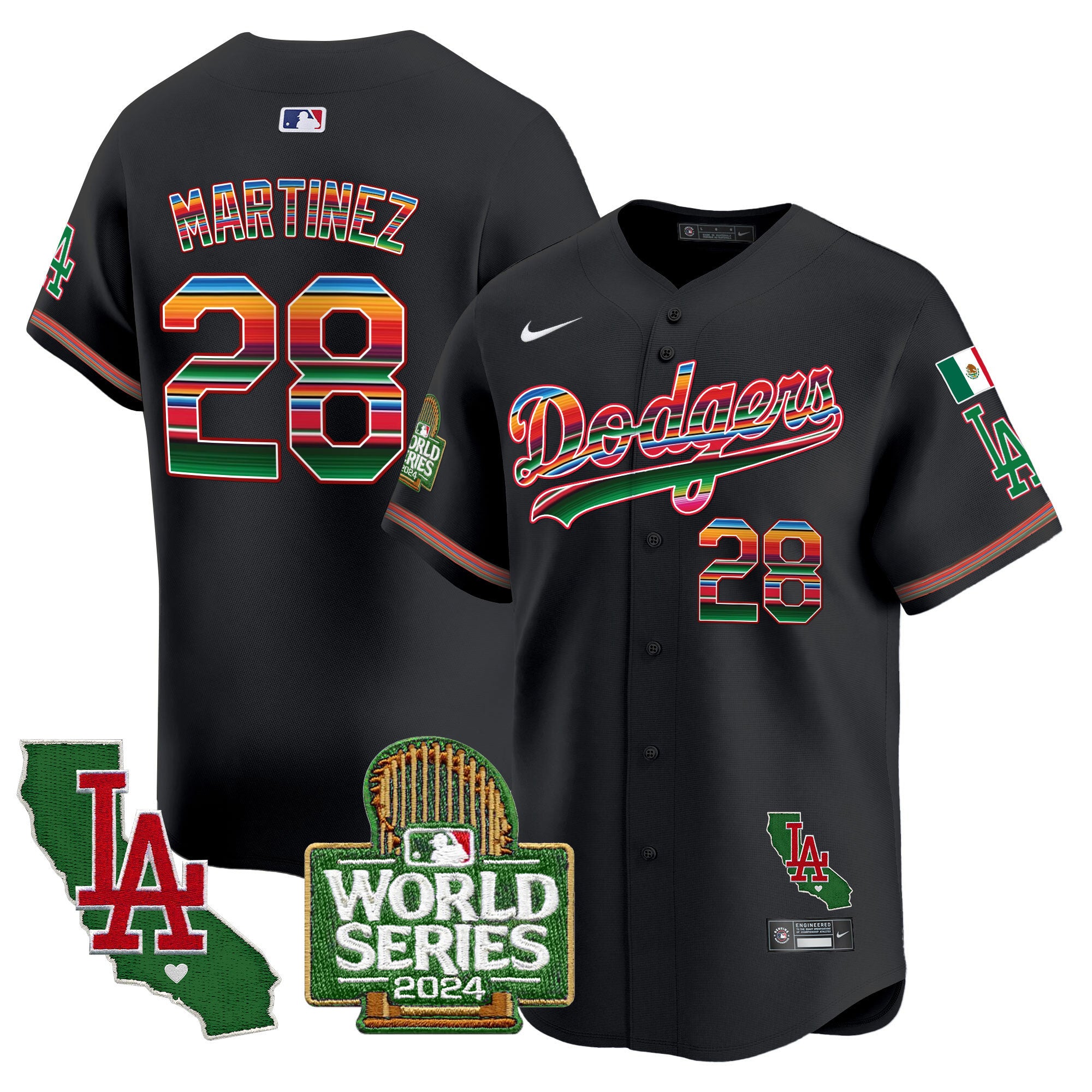 Men's Dodgers Mexico 2024 World Series Vapor Premier Limited Jersey - All Stitched - Black, J.D. Martinez