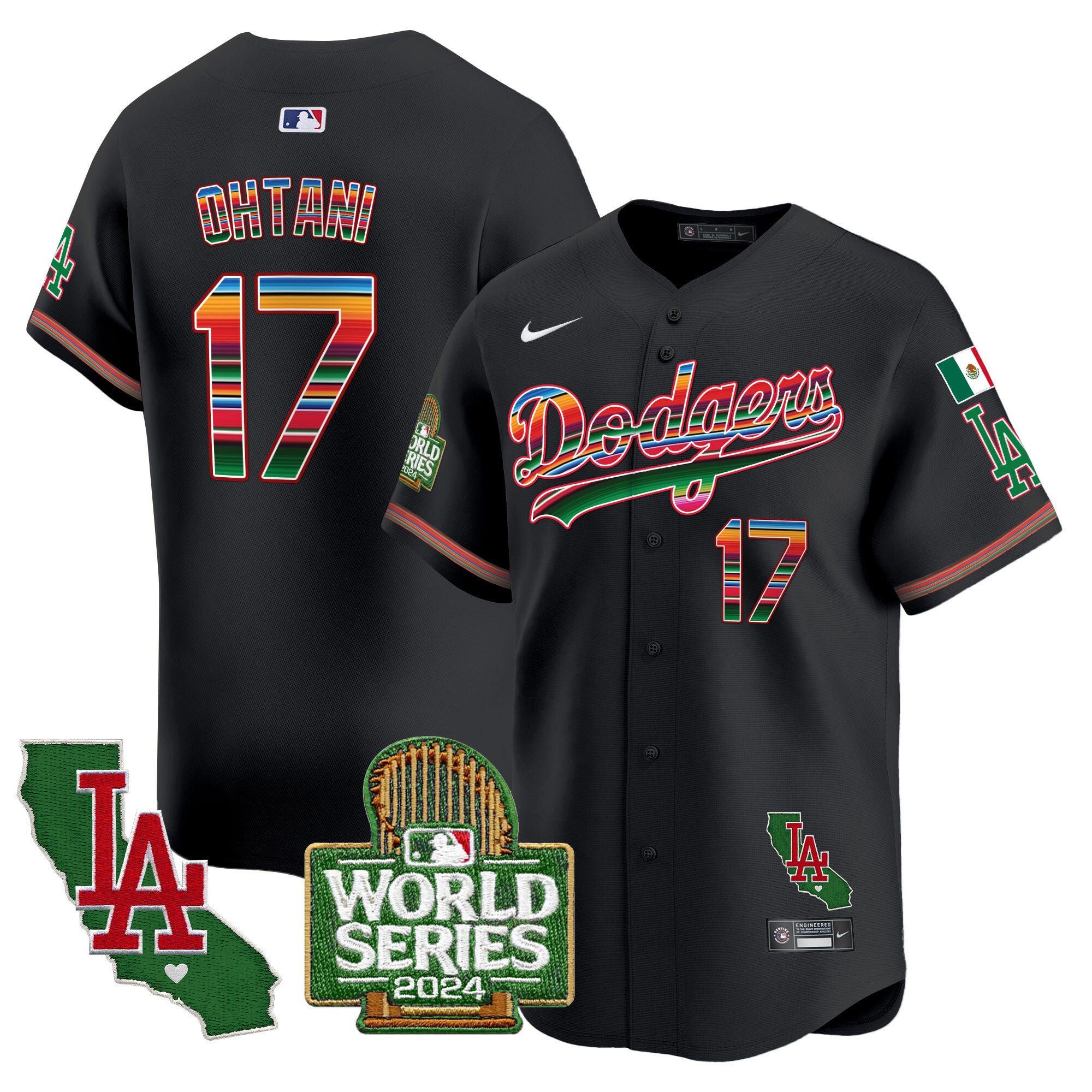Men's Dodgers Mexico 2024 World Series Vapor Premier Limited Jersey - All Stitched - Black, Shohei Ohtani