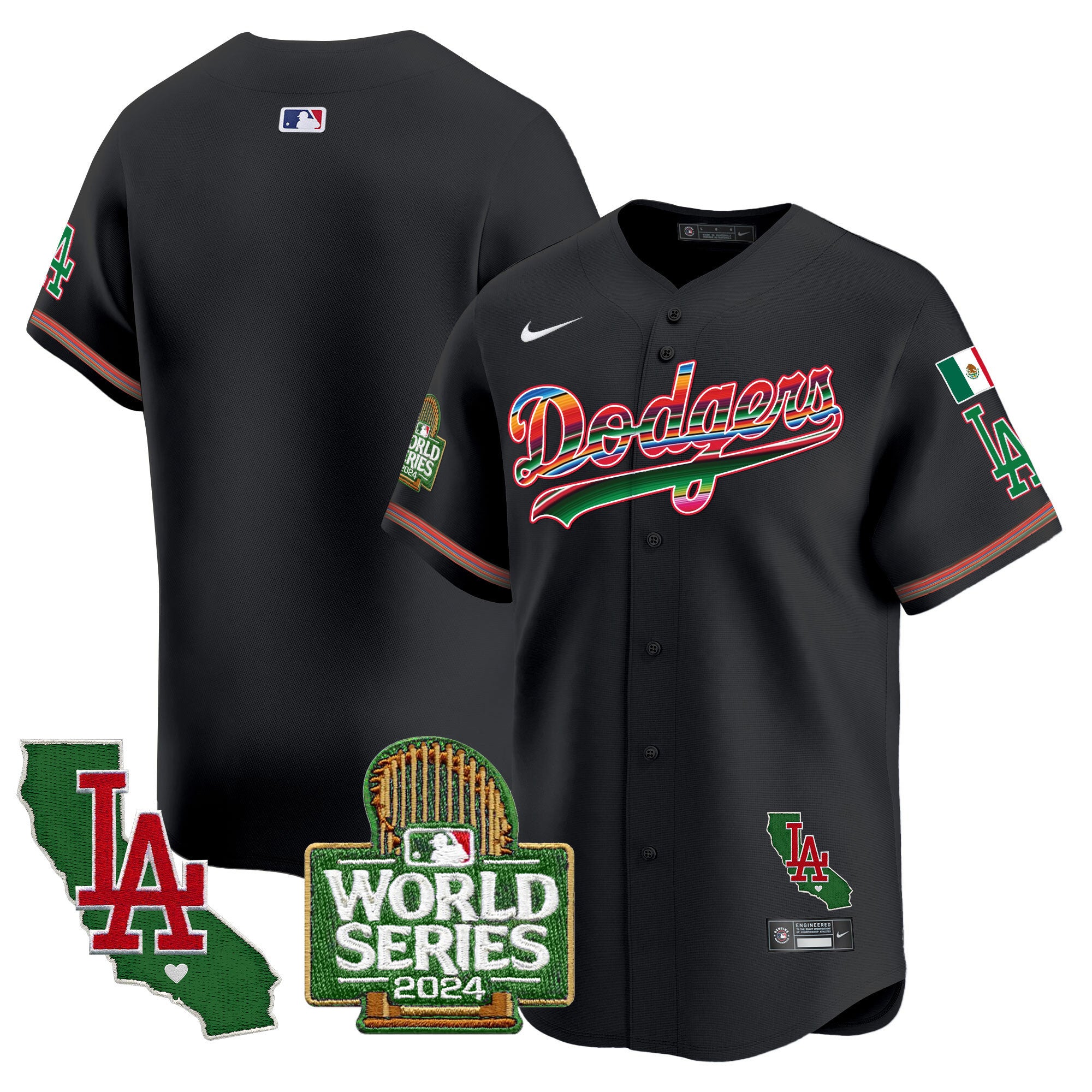 Men's Dodgers Mexico 2024 World Series Vapor Premier Limited Jersey - All Stitched - Black, Team