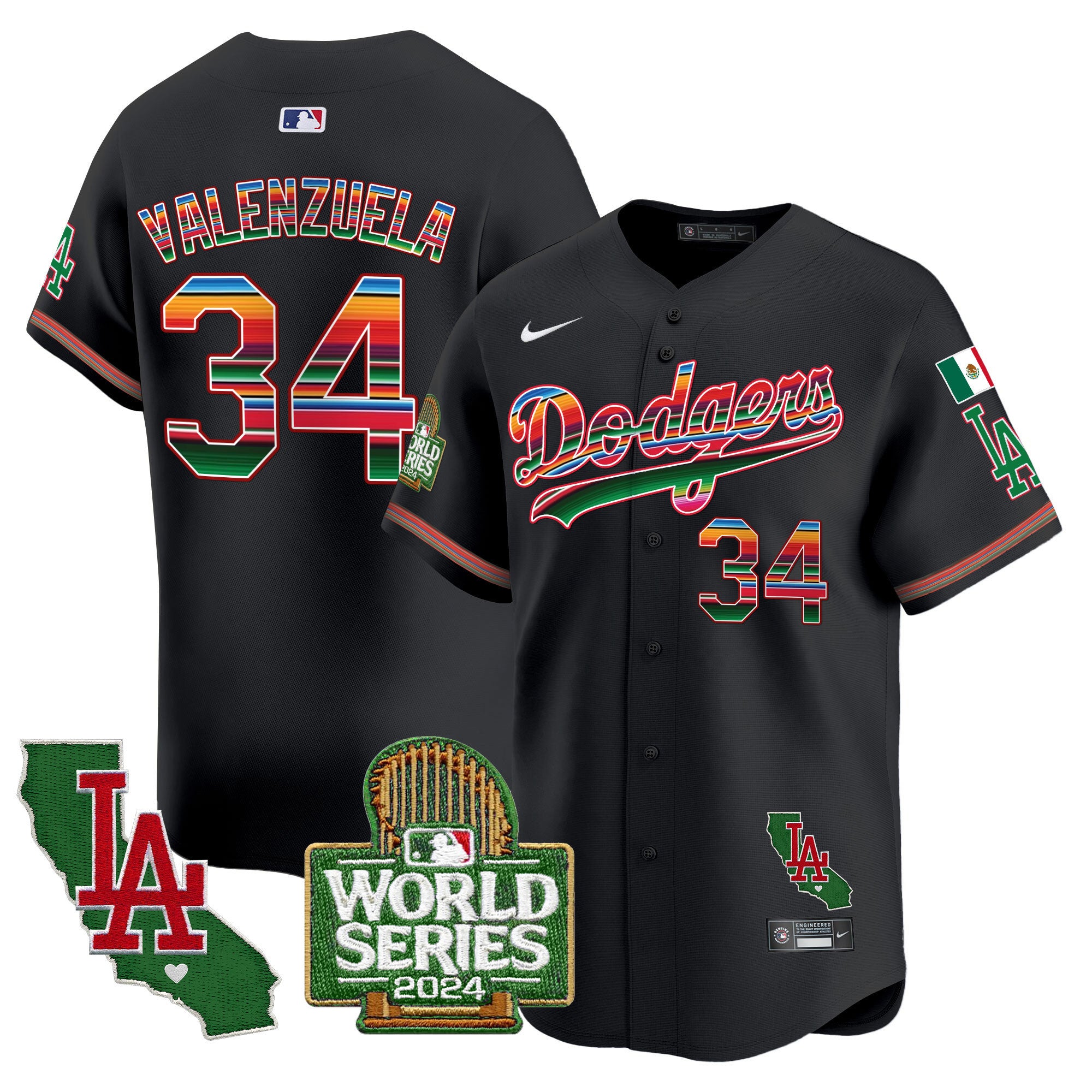Men's Dodgers Mexico 2024 World Series Vapor Premier Limited Jersey - All Stitched - Black, Fernando Valenzuela