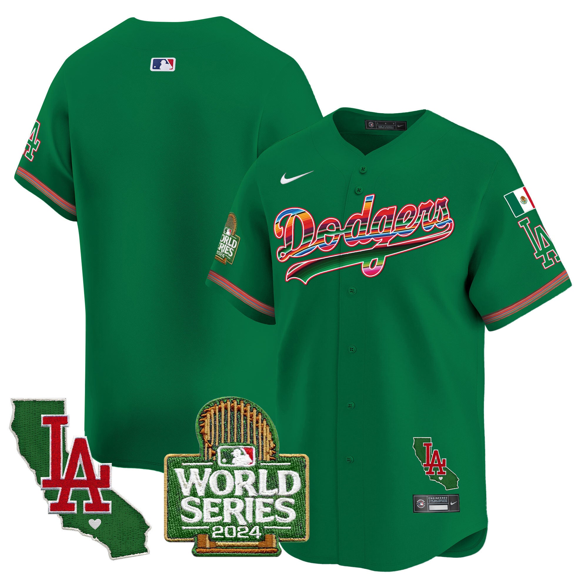Men's Dodgers Mexico 2024 World Series Vapor Premier Limited Jersey - All Stitched - Green, Team