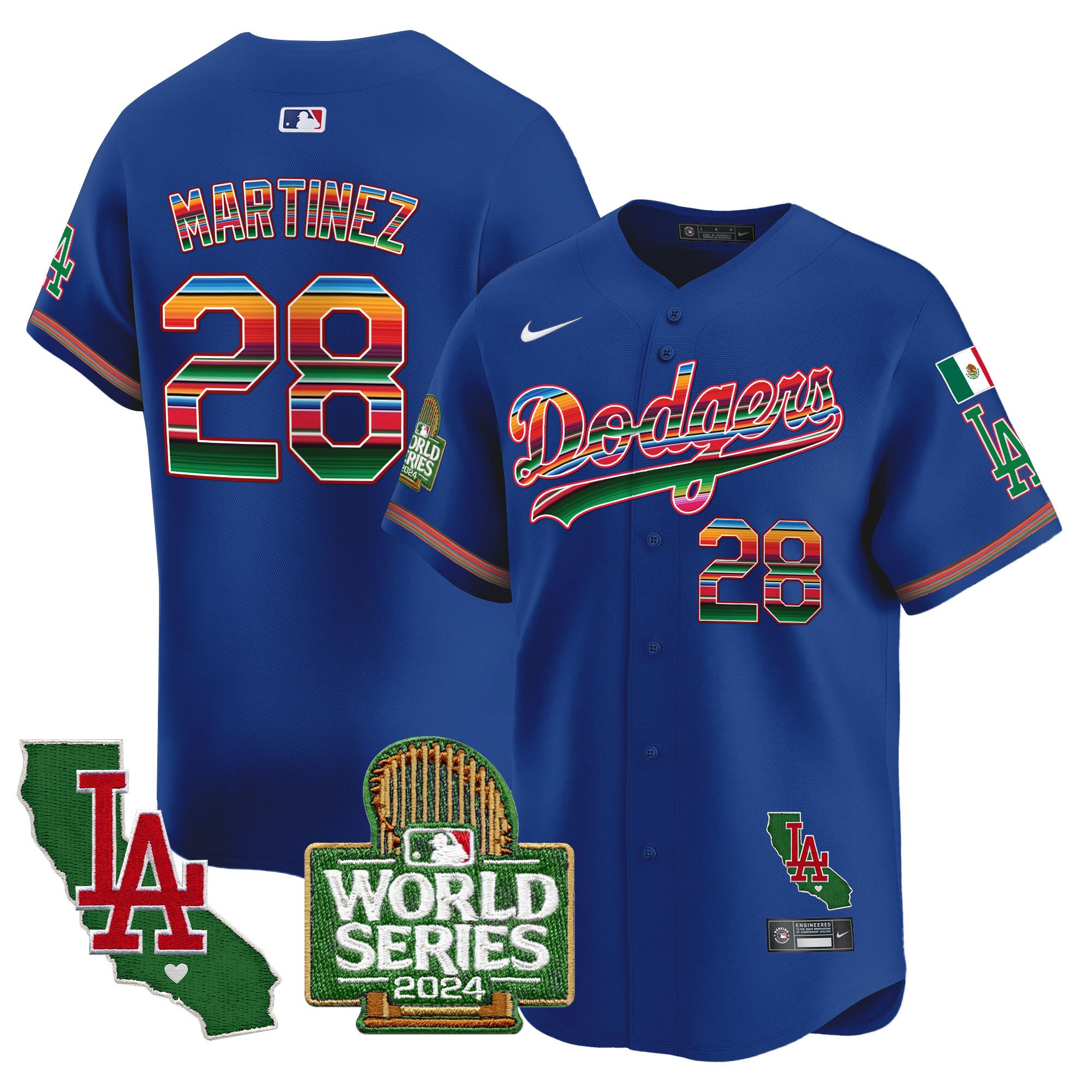 Men's Dodgers Mexico 2024 World Series Vapor Premier Limited Jersey - All Stitched - Royal, J.D. Martinez