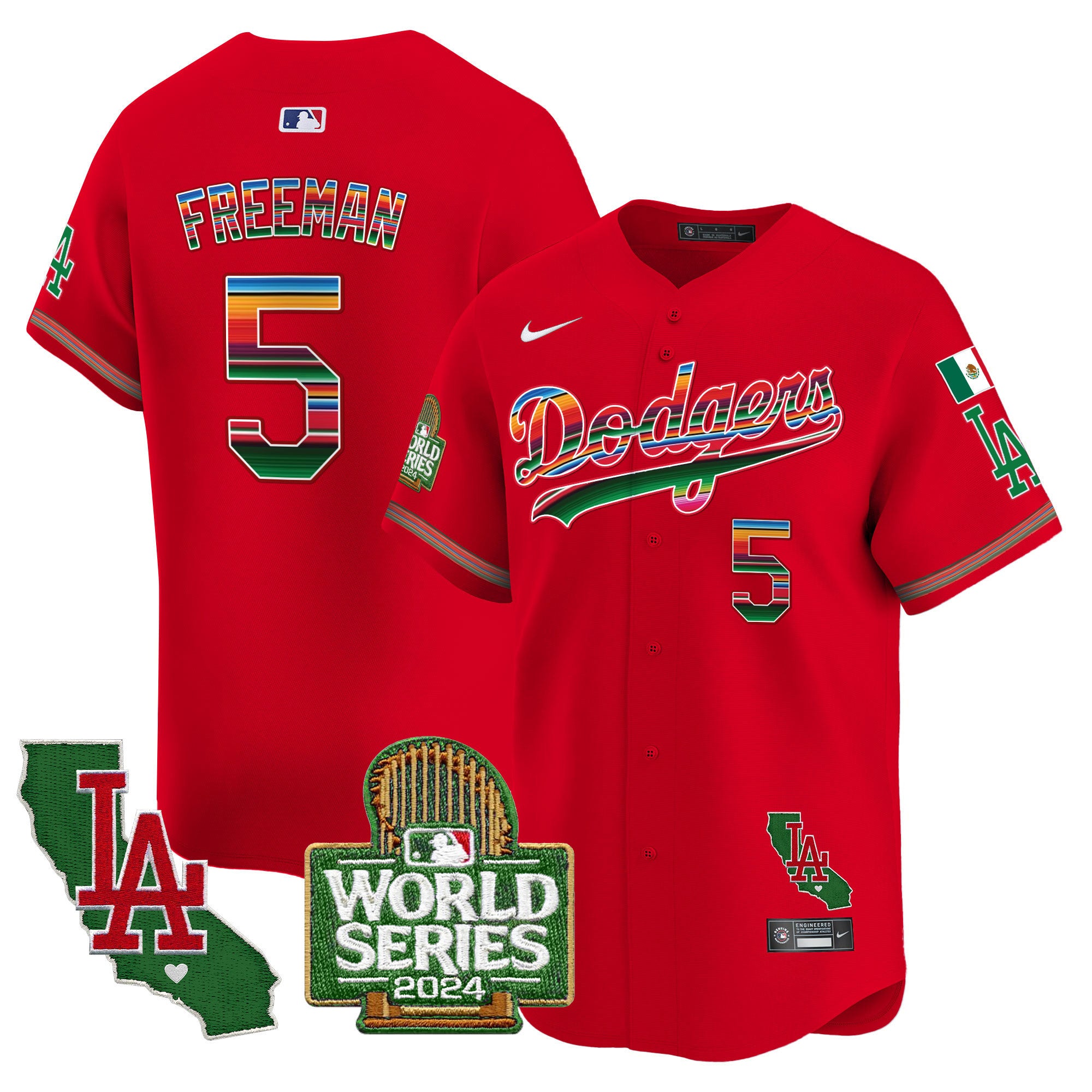 Men's Dodgers Mexico 2024 World Series Vapor Premier Limited Jersey - All Stitched - Red, Freddie Freeman