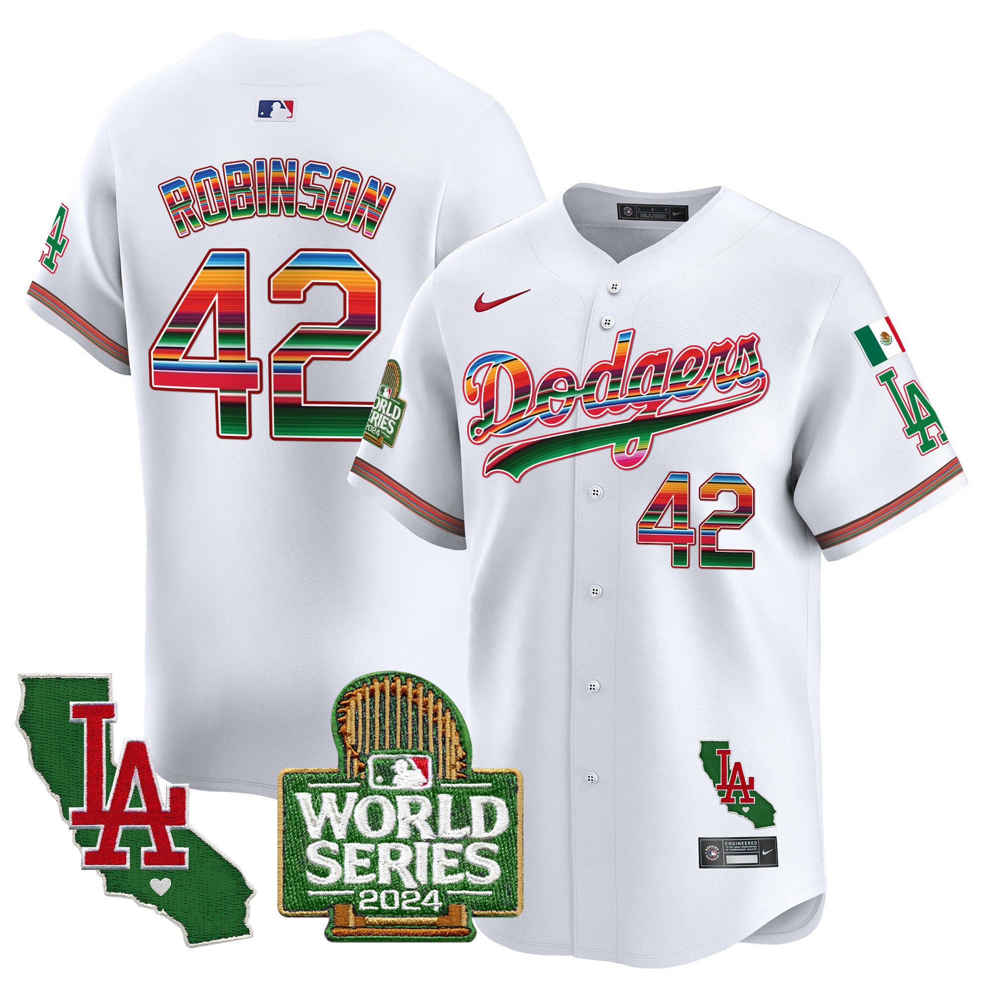 Men's Dodgers Mexico 2024 World Series Vapor Premier Limited Jersey - All Stitched - White, Jackie Robinson