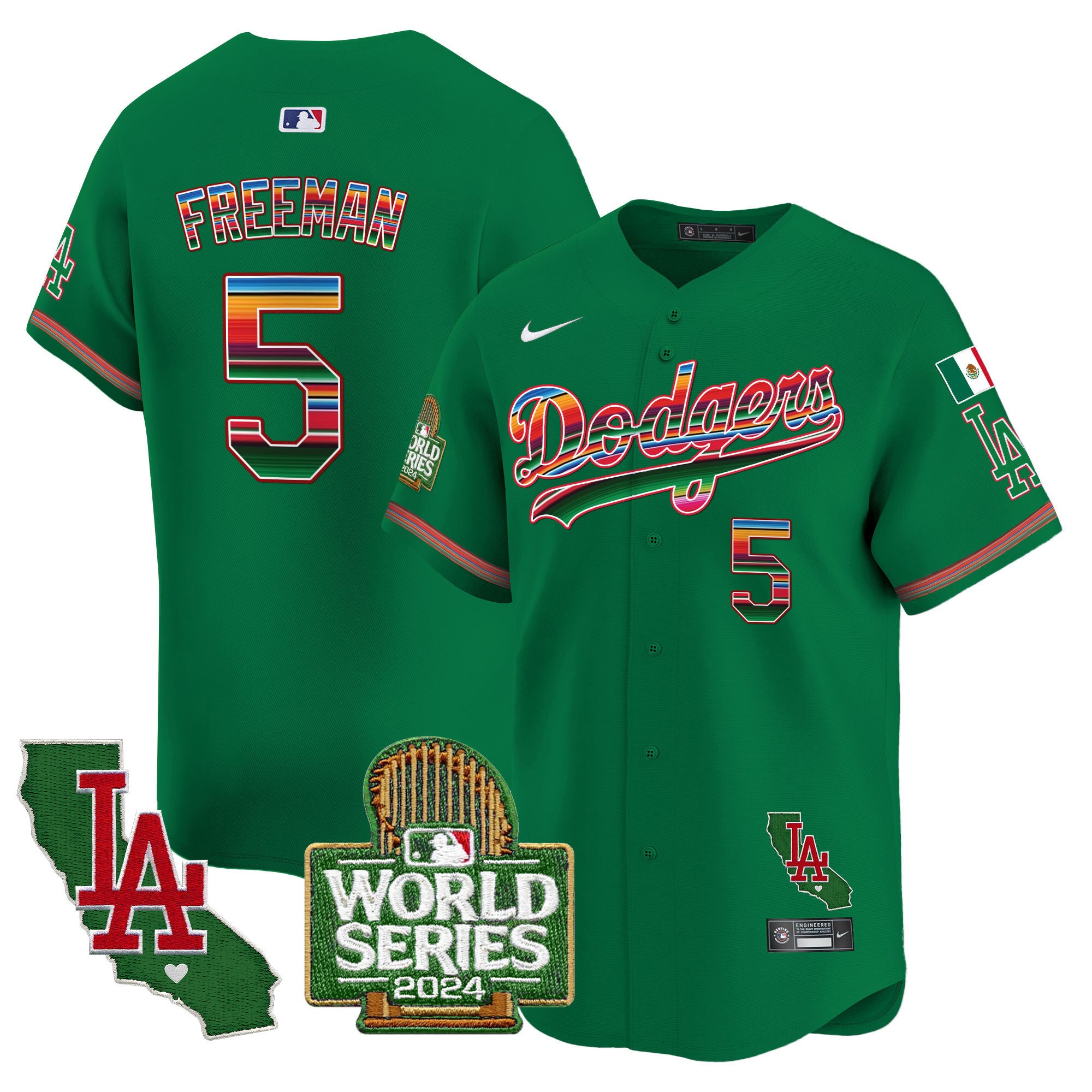 Men's Dodgers Mexico 2024 World Series Vapor Premier Limited Jersey - All Stitched - Green, Freddie Freeman
