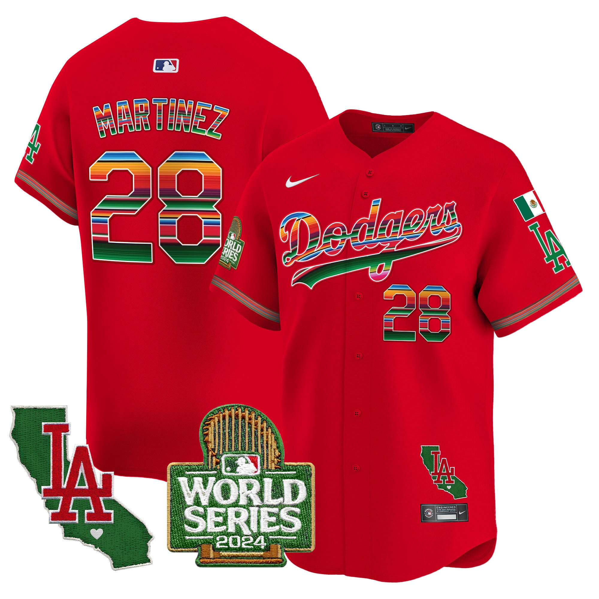 Men's Dodgers Mexico 2024 World Series Vapor Premier Limited Jersey - All Stitched - Red, J.D. Martinez