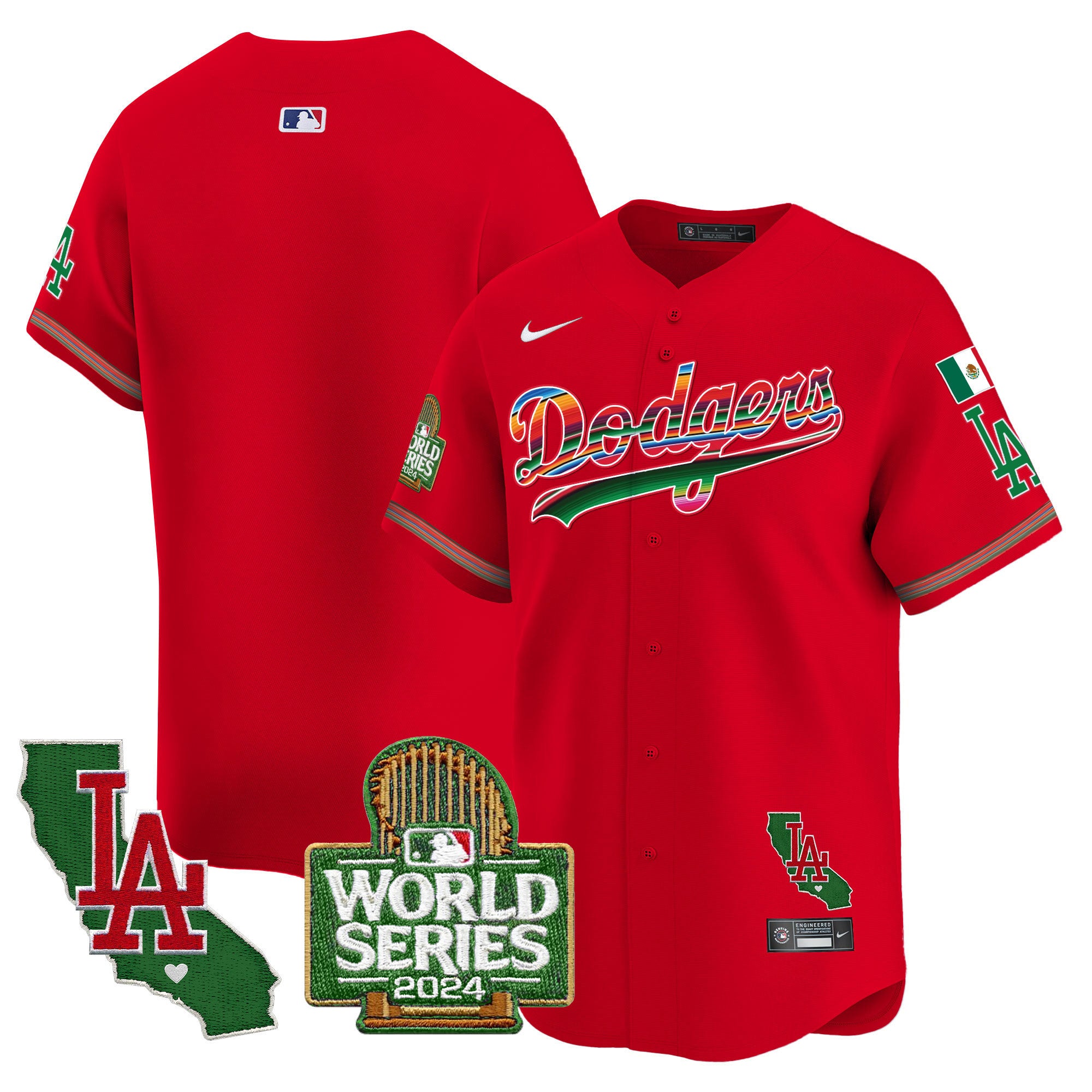 Men's Dodgers Mexico 2024 World Series Vapor Premier Limited Jersey - All Stitched - Red, Team