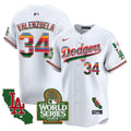 Men's Dodgers Mexico 2024 World Series Vapor Premier Limited Jersey - All Stitched - White, Fernando Valenzuela
