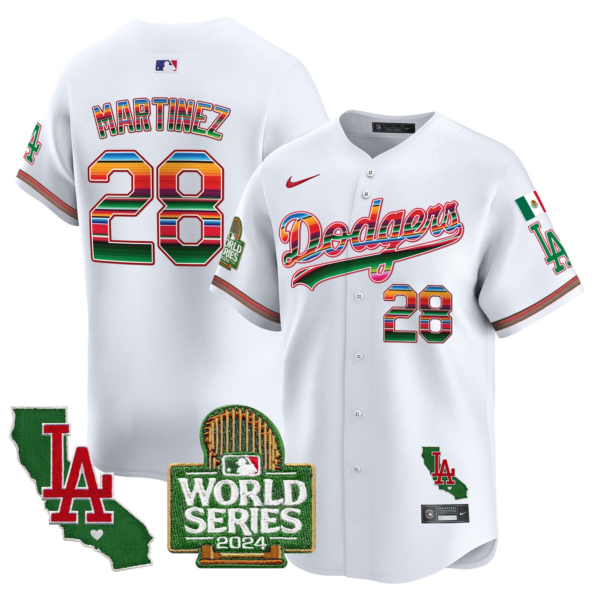 Men's Dodgers Mexico 2024 World Series Vapor Premier Limited Jersey - All Stitched - White, J.D. Martinez