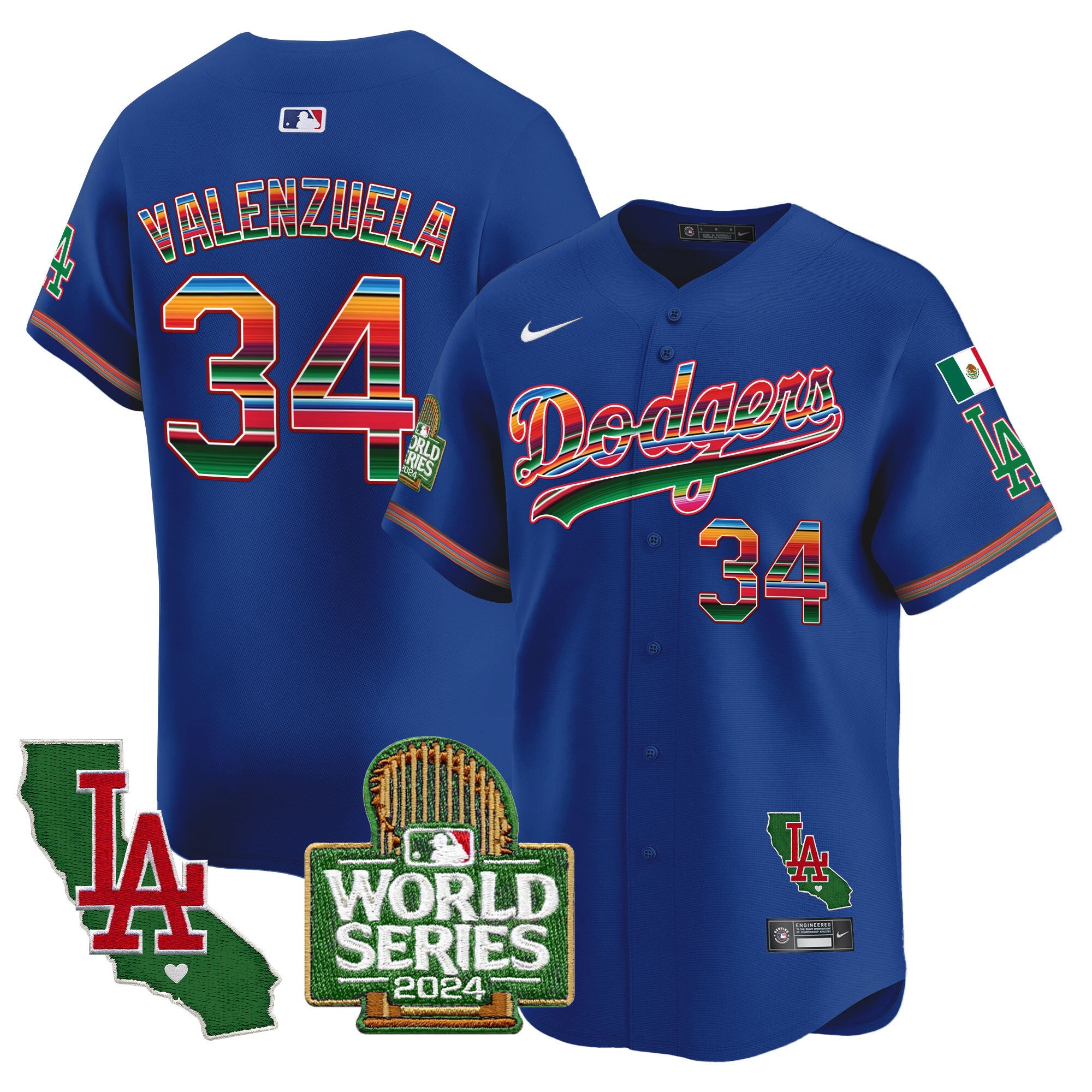 Men's Dodgers Mexico 2024 World Series Vapor Premier Limited Jersey - All Stitched - Royal, Fernando Valenzuela