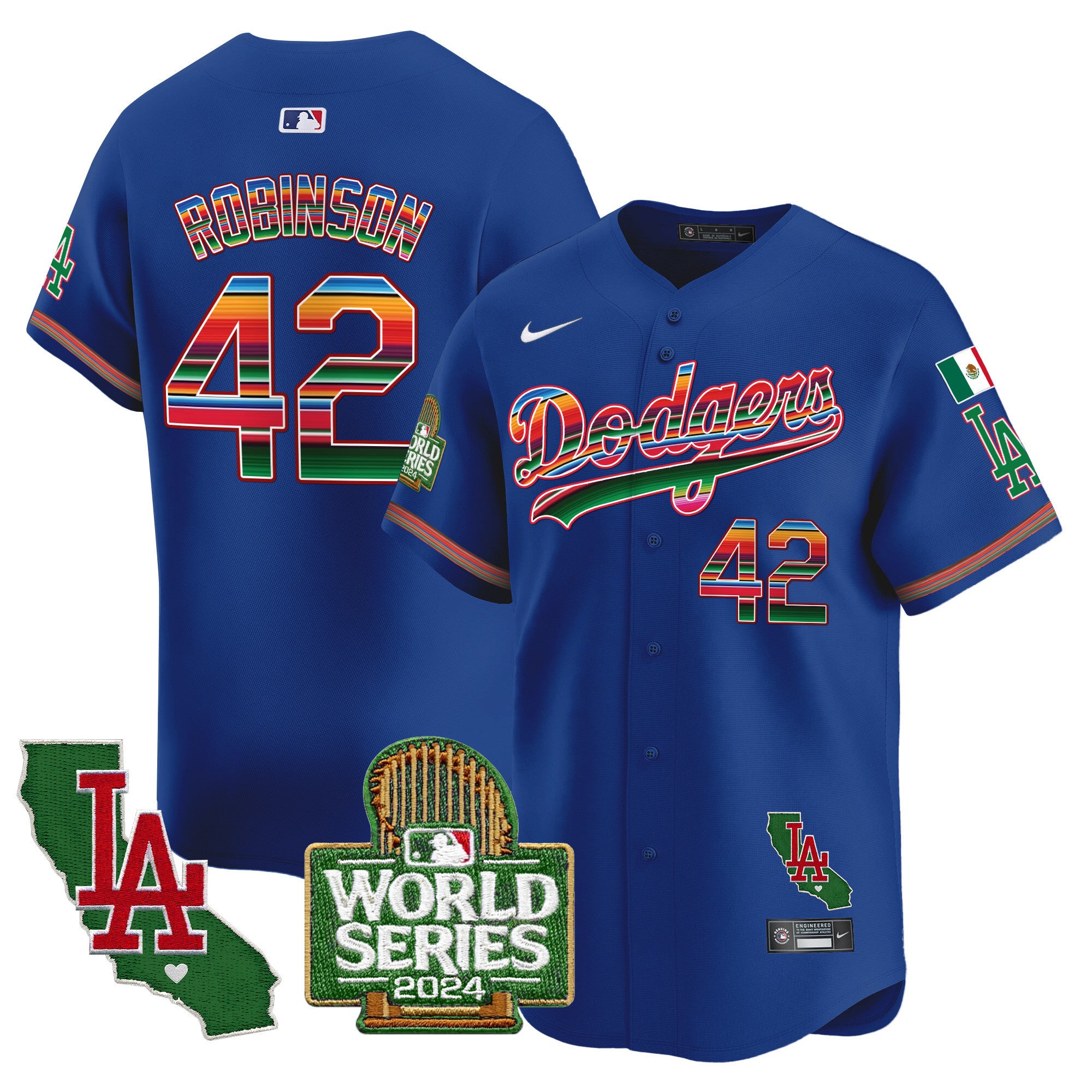 Men's Dodgers Mexico 2024 World Series Vapor Premier Limited Jersey - All Stitched - Royal, Jackie Robinson