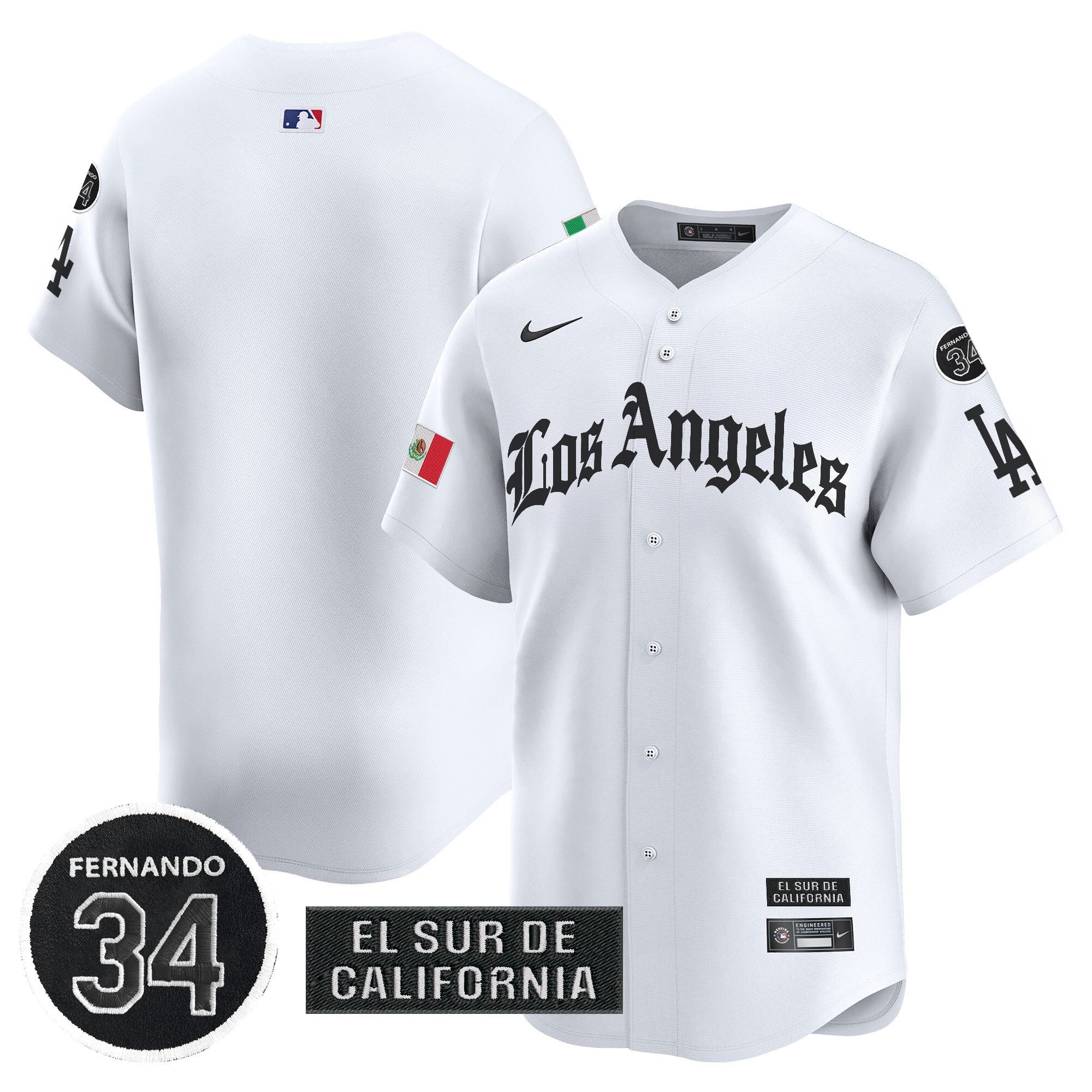 Men's Dodgers Mexico 2025 LA Gothic Style Vapor Premier Limited Jersey - All Stitched - White, Team