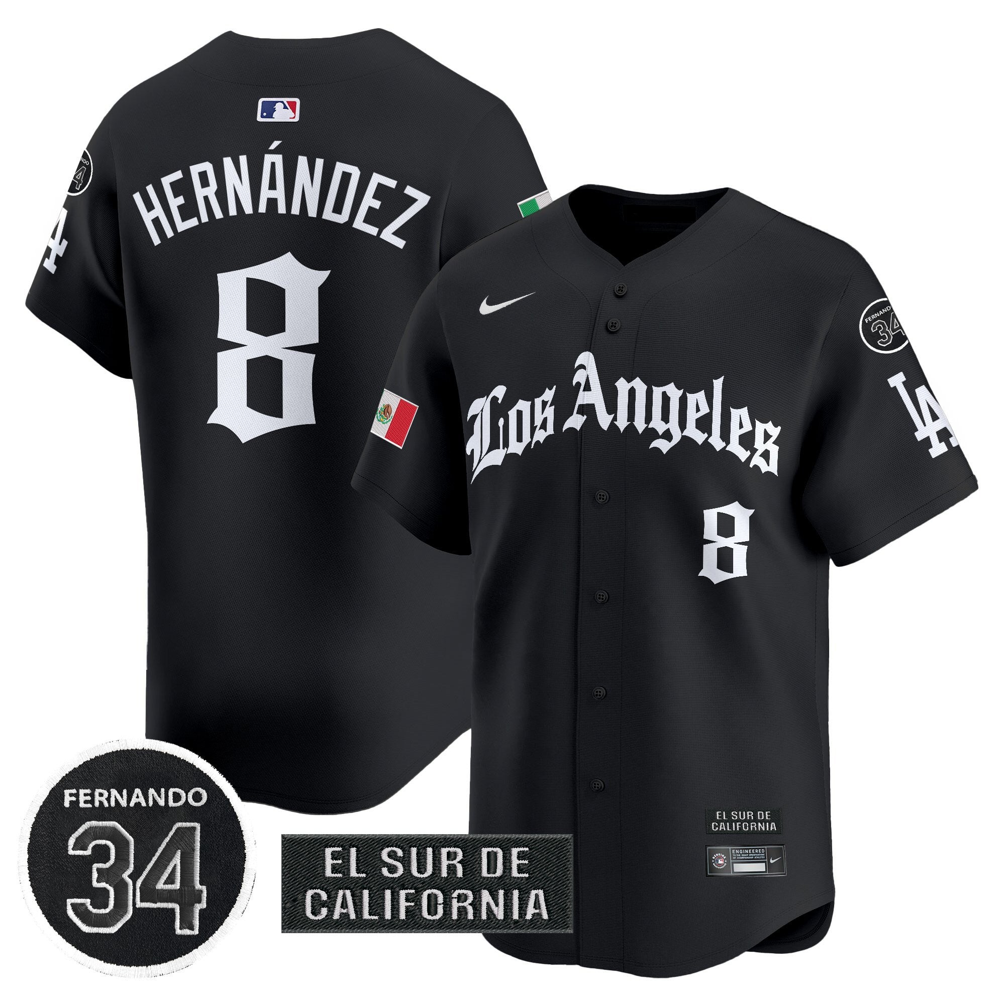 Men's Dodgers Mexico 2025 LA Gothic Style Vapor Premier Limited Jersey - All Stitched - Black, Kike Hernandez