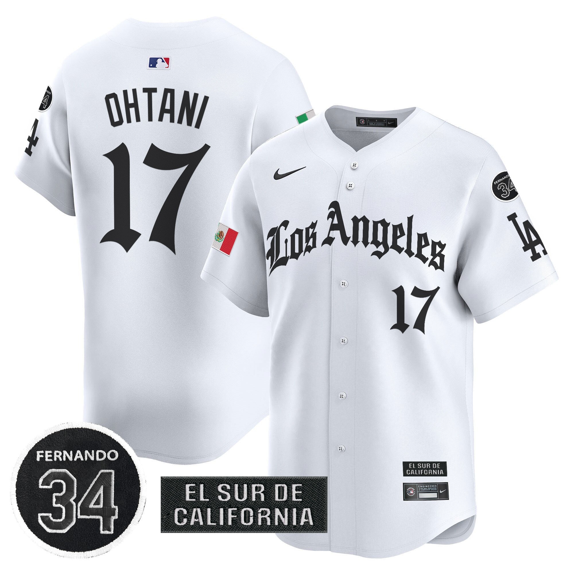 Men's Dodgers Mexico 2025 LA Gothic Style Vapor Premier Limited Jersey - All Stitched - White, Shohei Ohtani