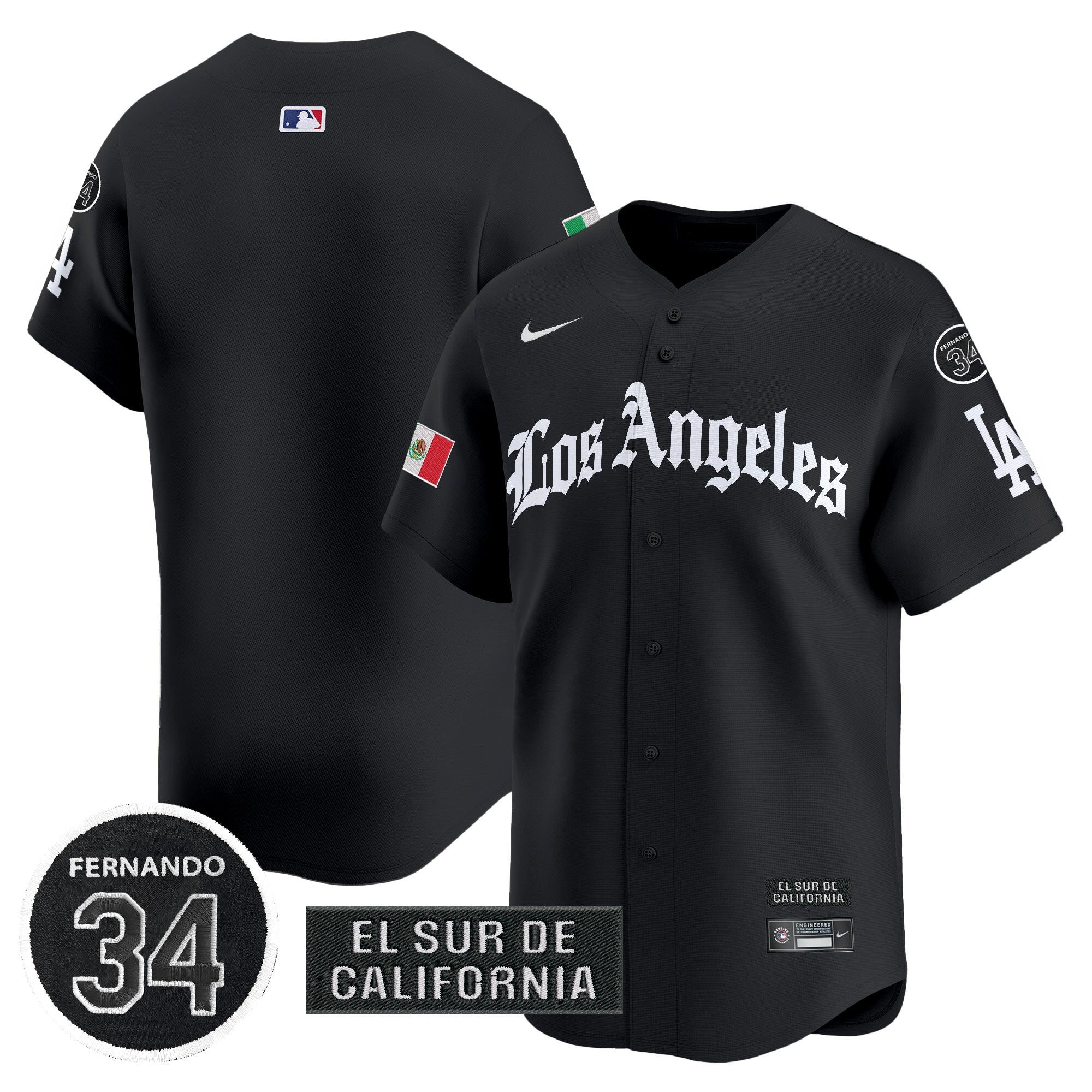Men's Dodgers Mexico 2025 LA Gothic Style Vapor Premier Limited Jersey - All Stitched - Black, Team