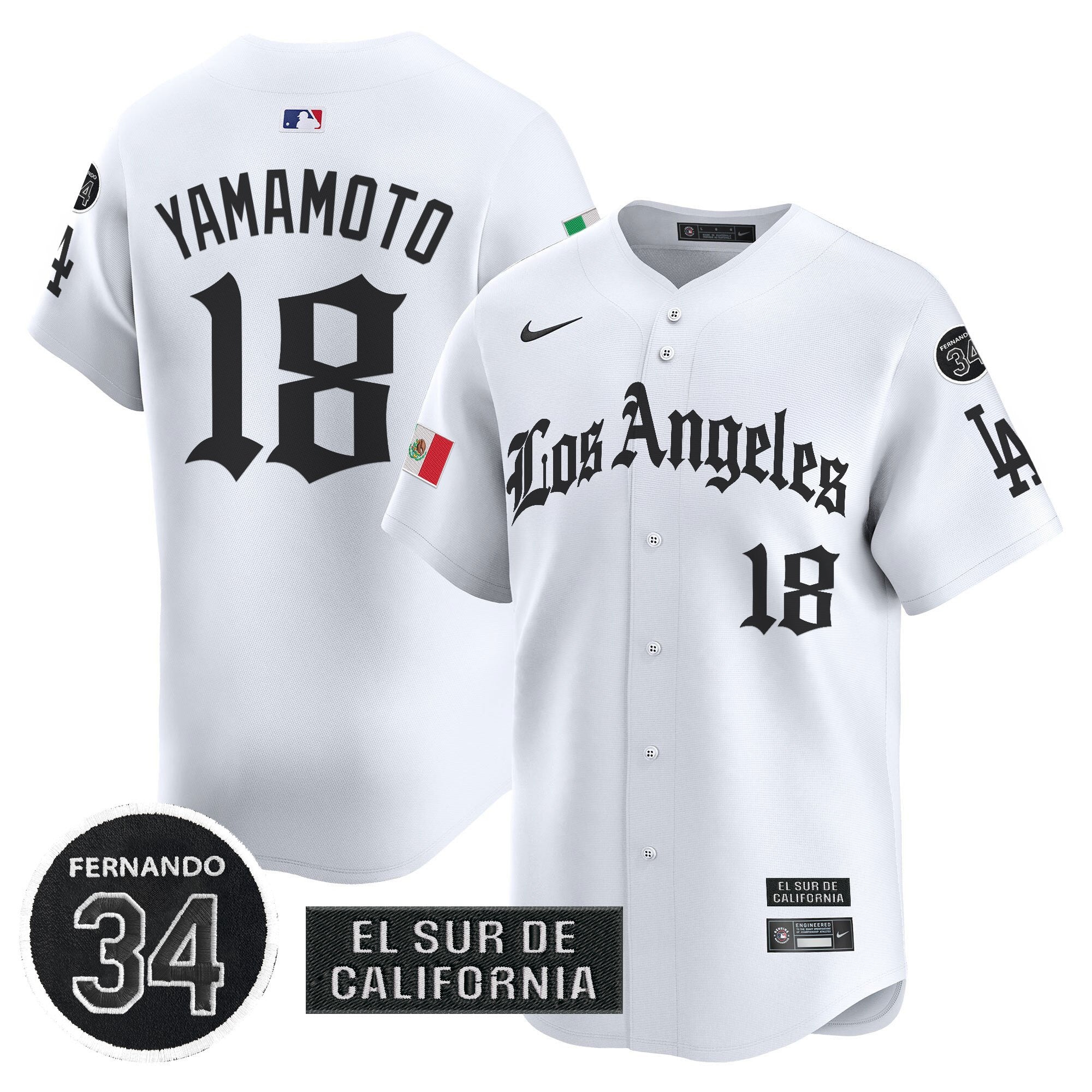 Men's Dodgers Mexico 2025 LA Gothic Style Vapor Premier Limited Jersey - All Stitched - White, Yamamoto