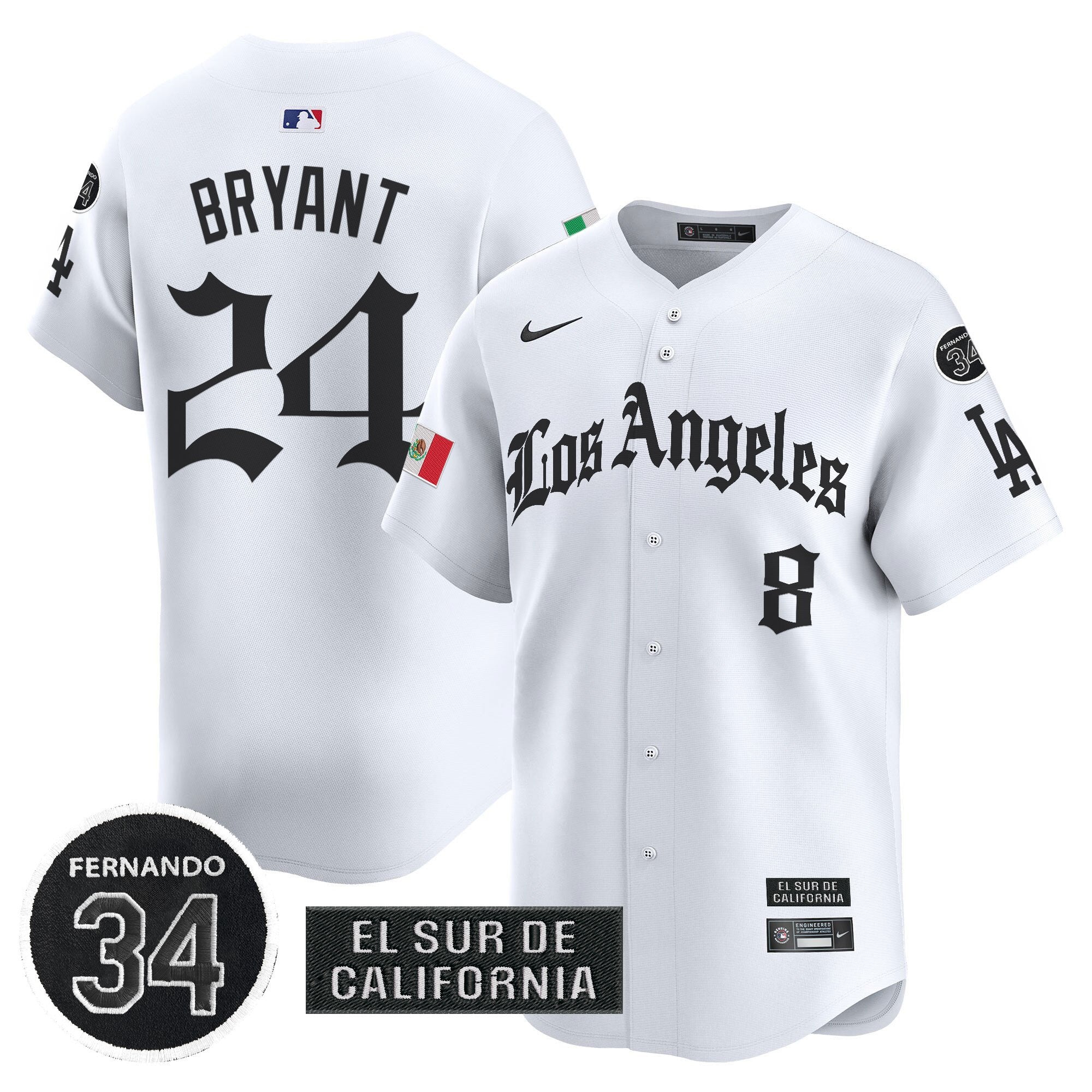 Men's Dodgers Mexico 2025 LA Gothic Style Vapor Premier Limited Jersey - All Stitched - White, Kobe Bryant