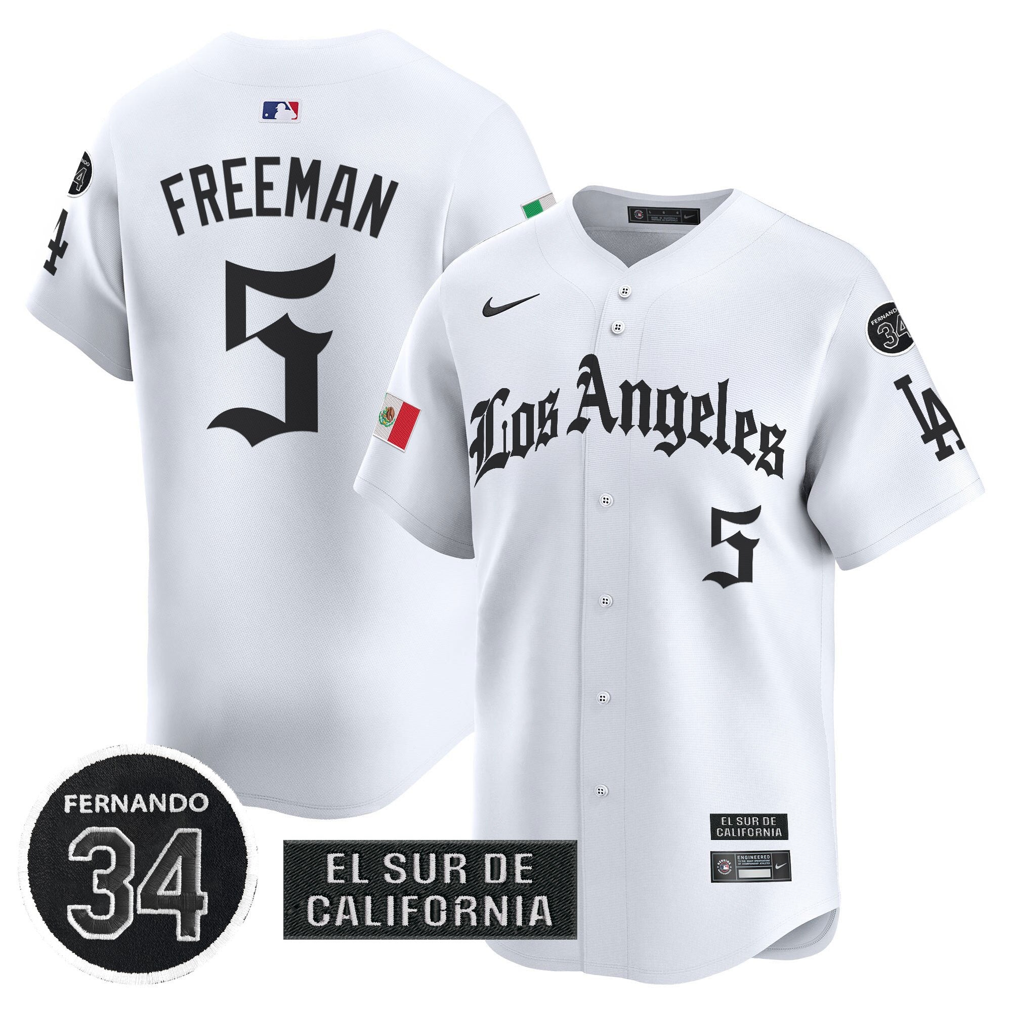 Men's Dodgers Mexico 2025 LA Gothic Style Vapor Premier Limited Jersey - All Stitched - White, Freddie Freeman