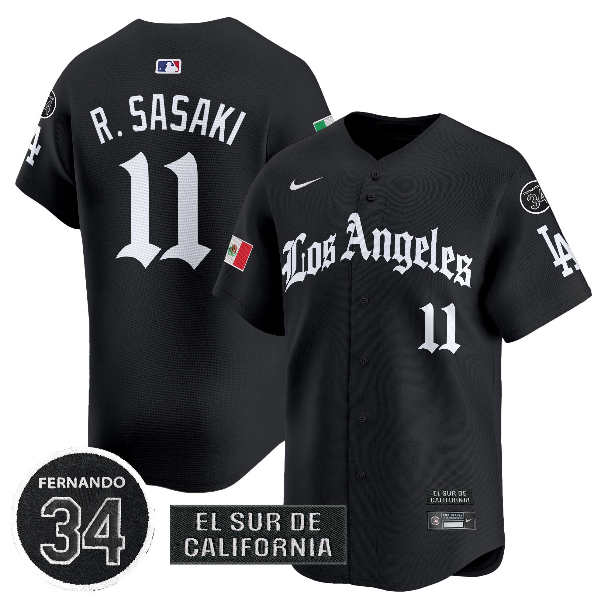 Men's Dodgers Mexico 2025 LA Gothic Style Vapor Premier Limited Jersey - All Stitched - Black, Roki Sasaki