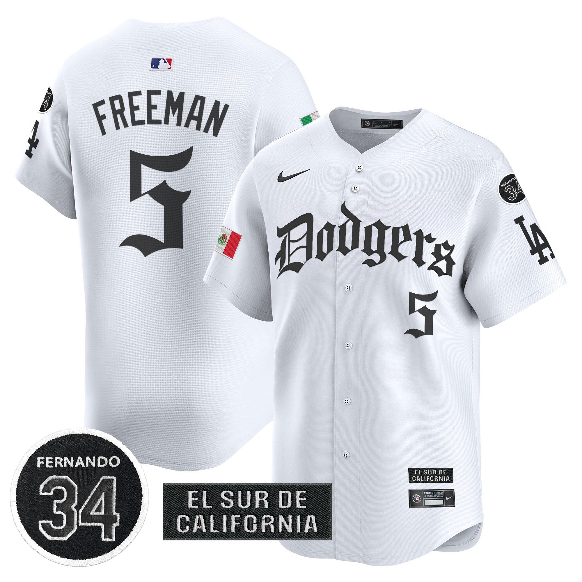 Men's Dodgers Mexico 2025 LA Gothic Style Vapor Premier Limited Jersey V2 - All Stitched - White, Freddie Freeman