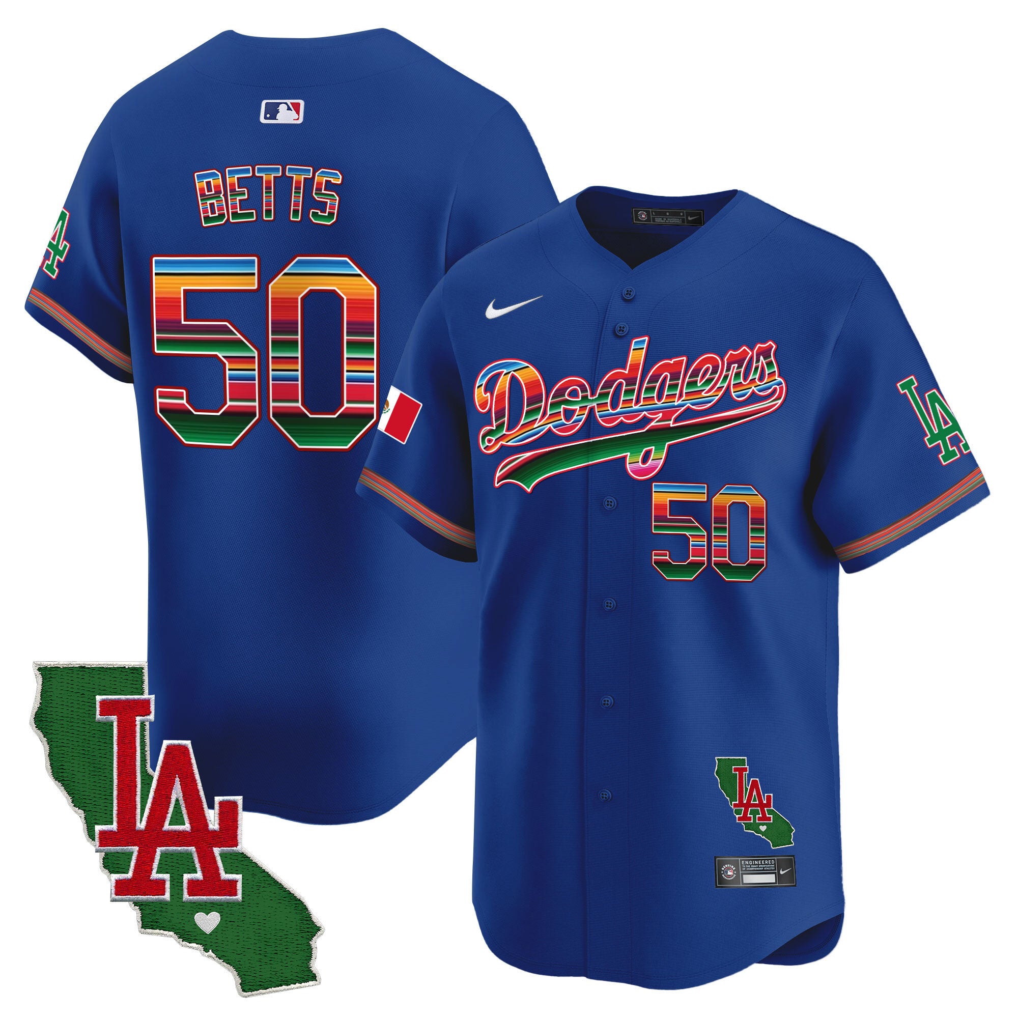 Men's Dodgers Mexico California Patch 2024 Vapor Premier Limited Jersey - All Stitched - Royal, Mookie Betts