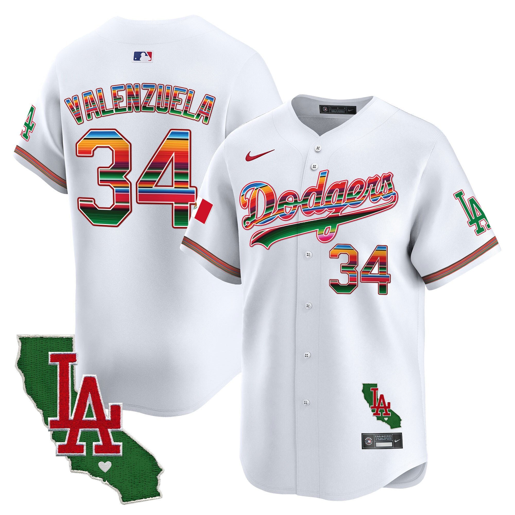 Men's Dodgers Mexico California Patch 2024 Vapor Premier Limited Jersey - All Stitched - White, Fernando Valenzuela