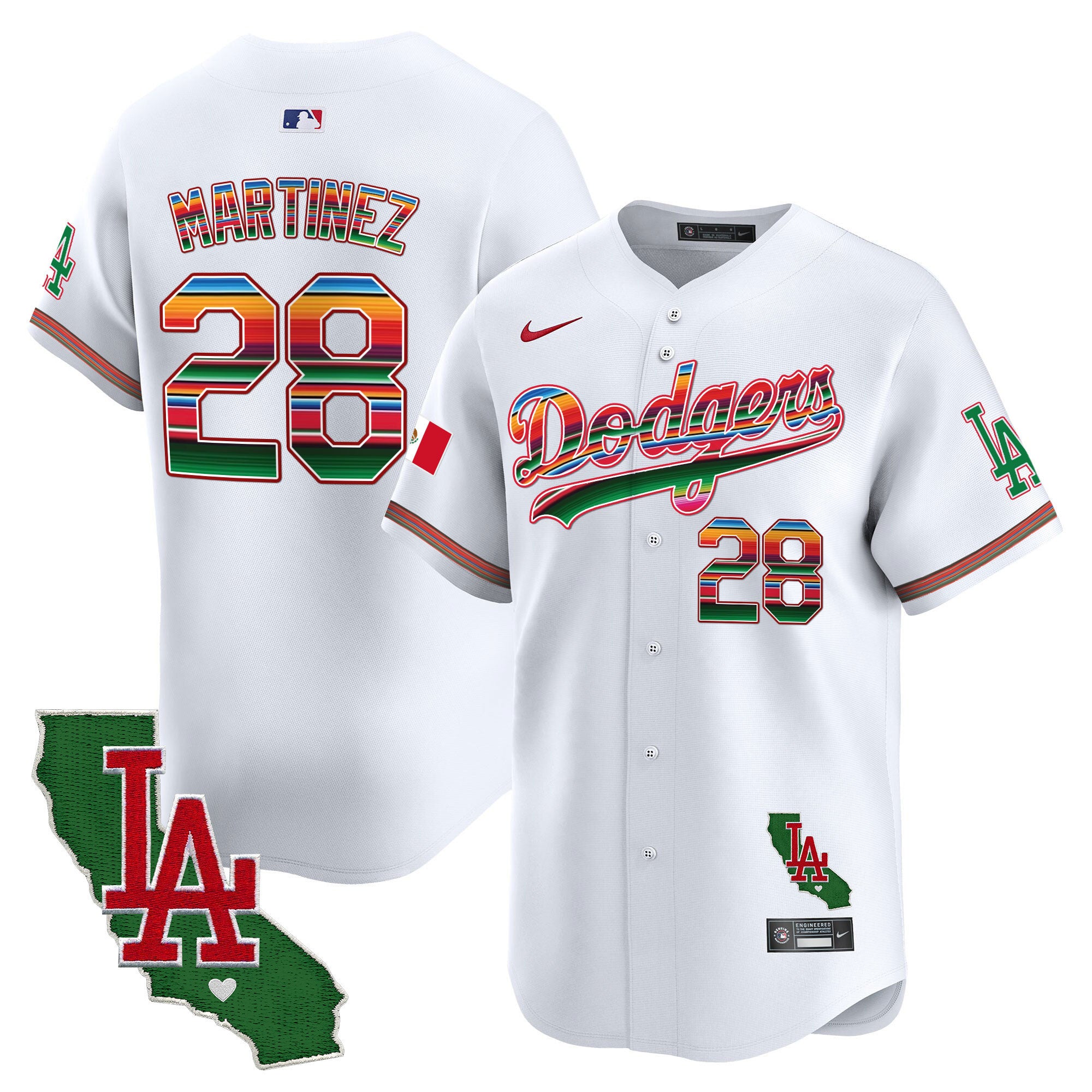 Men's Dodgers Mexico California Patch 2024 Vapor Premier Limited Jersey - All Stitched - White, J.D. Martinez
