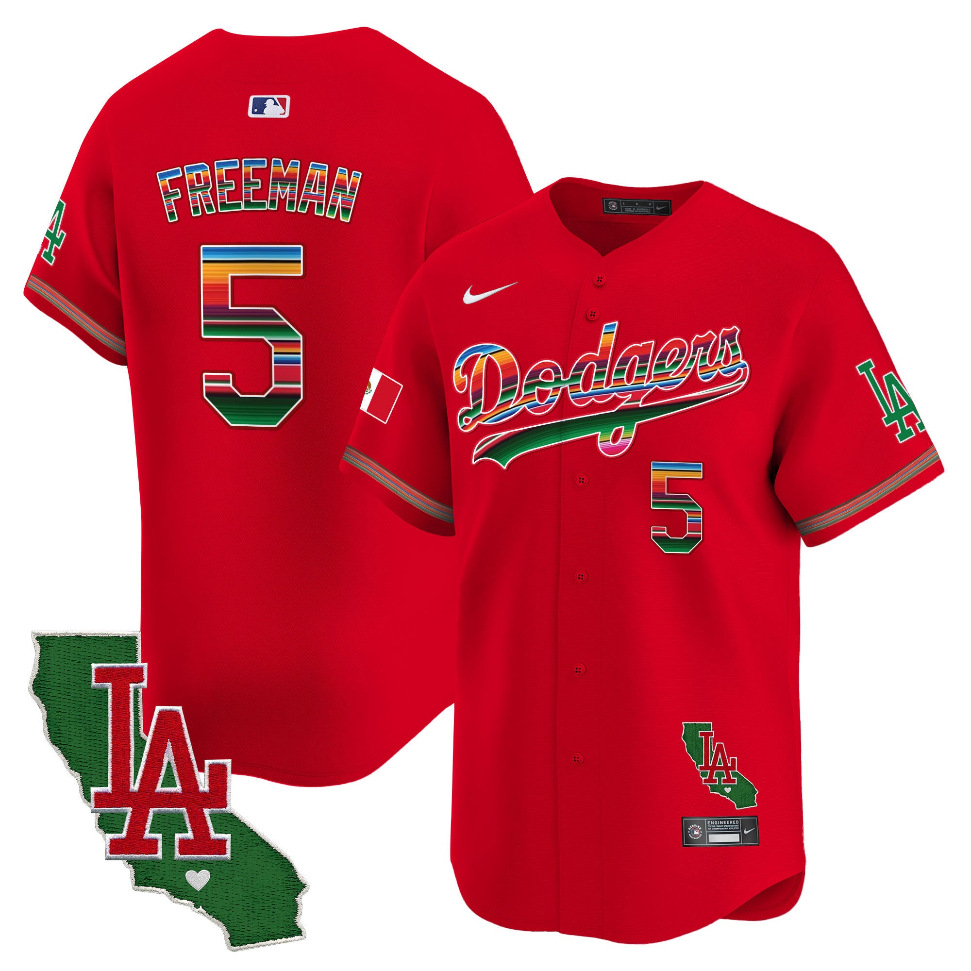 Men's Dodgers Mexico California Patch 2024 Vapor Premier Limited Jersey - All Stitched - Red, Freddie Freeman