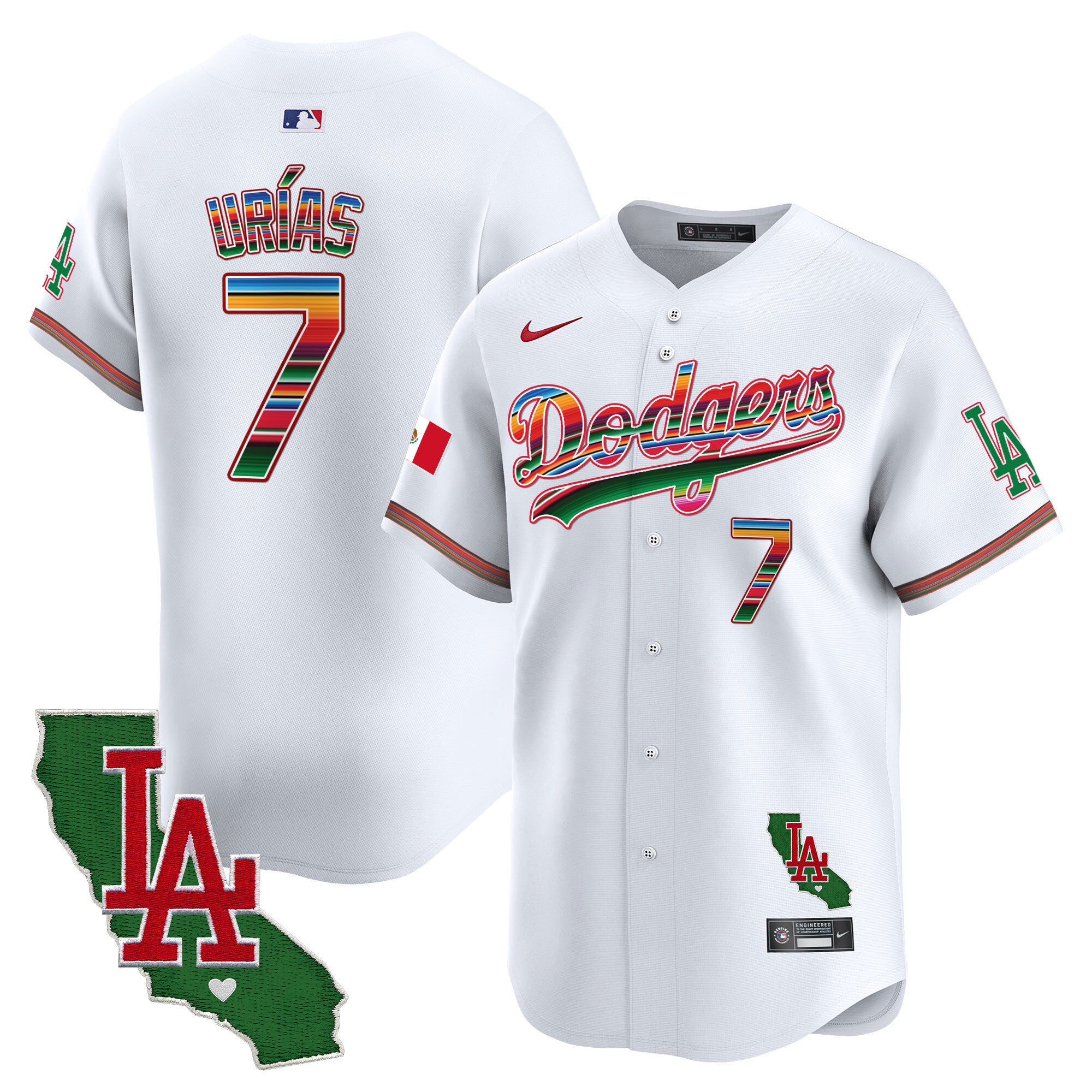 Men's Dodgers Mexico California Patch 2024 Vapor Premier Limited Jersey - All Stitched - White, Julio Urías