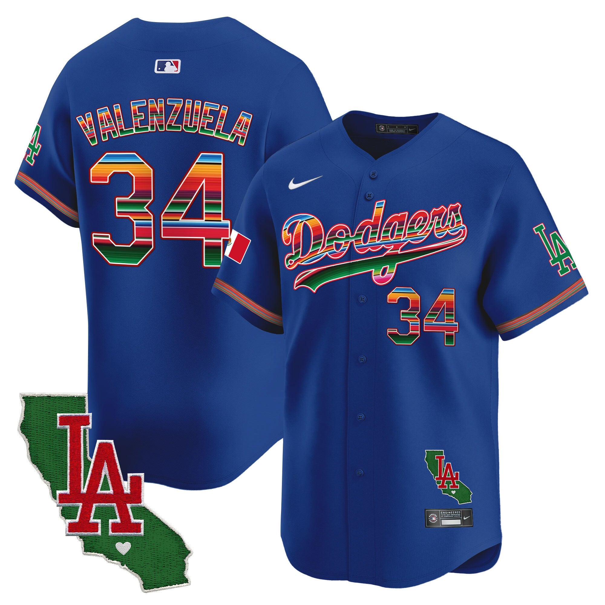 Men's Dodgers Mexico California Patch 2024 Vapor Premier Limited Jersey - All Stitched - Royal, Fernando Valenzuela