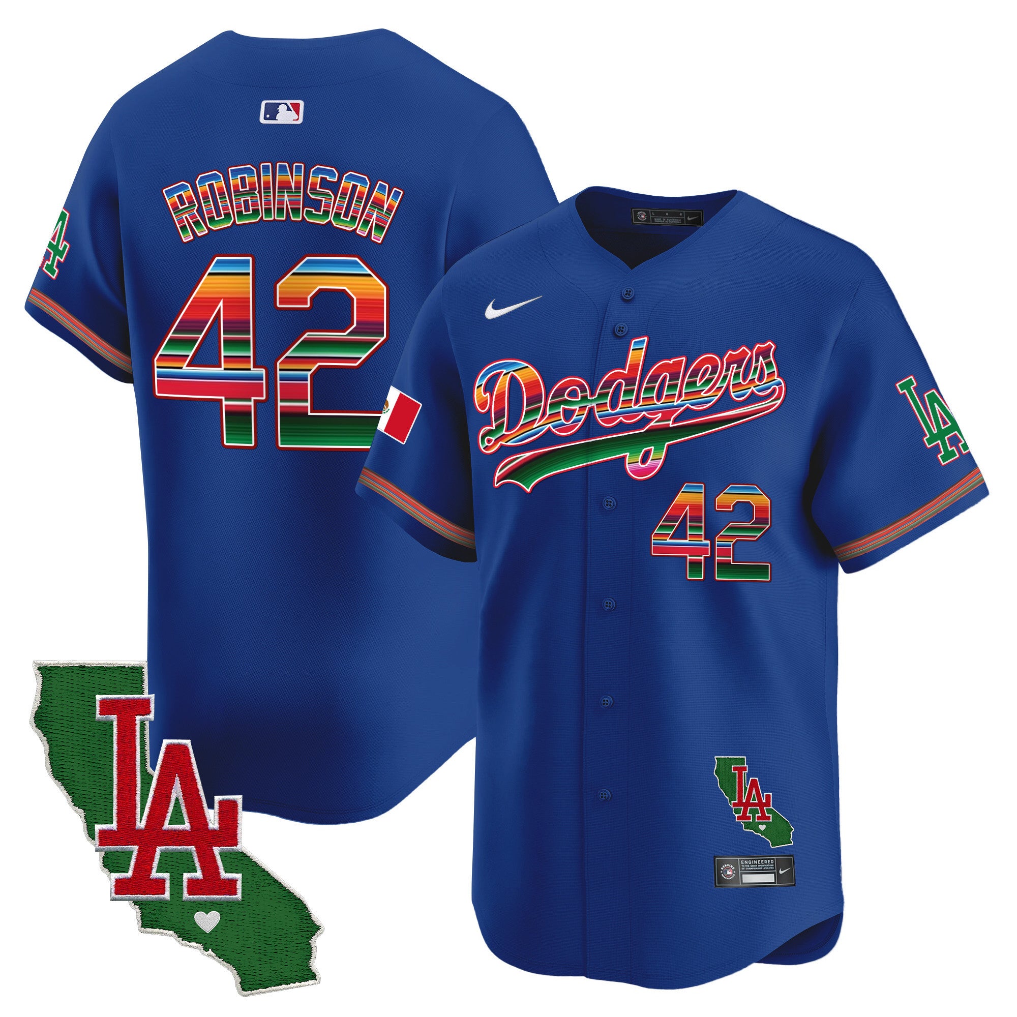 Men's Dodgers Mexico California Patch 2024 Vapor Premier Limited Jersey - All Stitched - Royal, Jackie Robinson