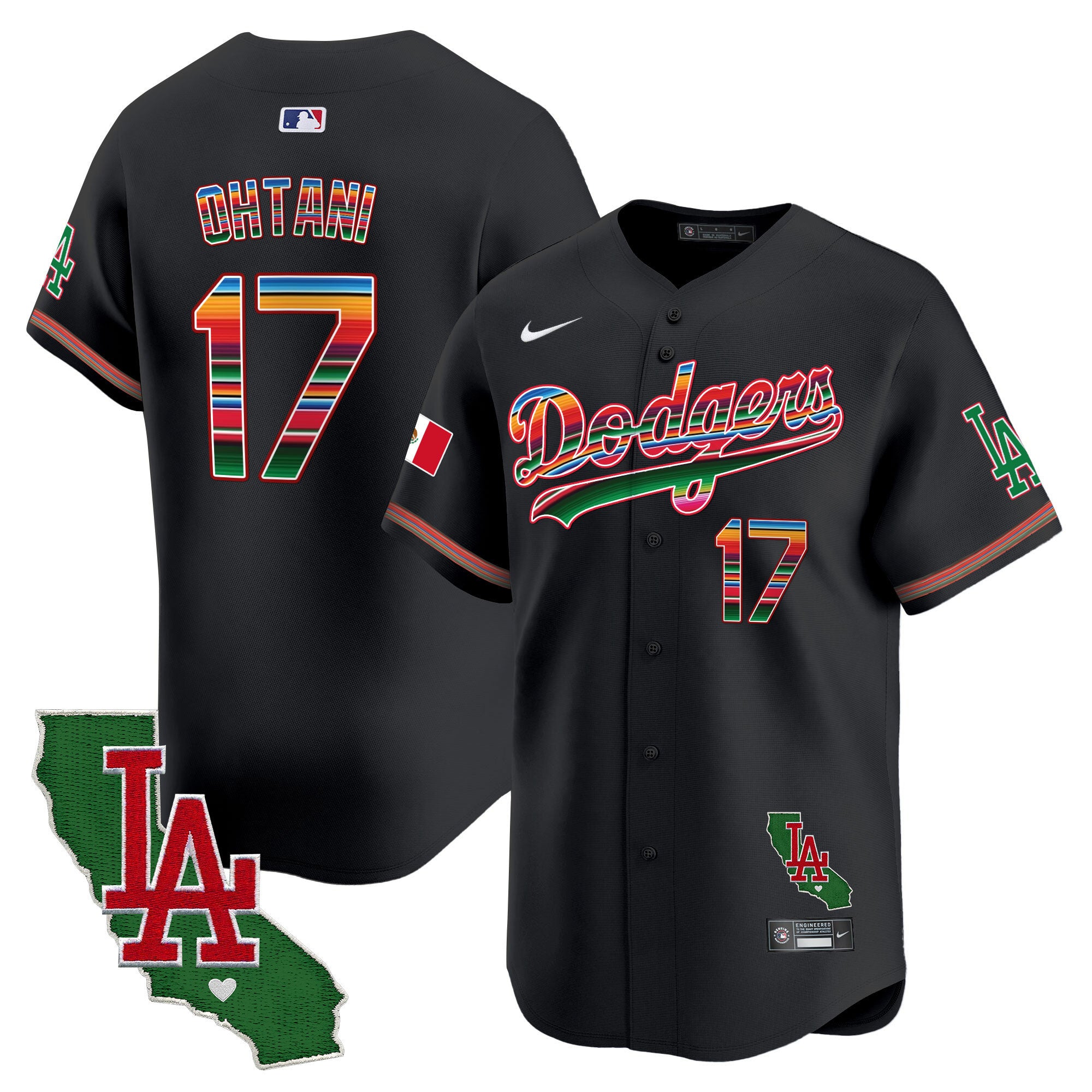 Men's Dodgers Mexico California Patch 2024 Vapor Premier Limited Jersey - All Stitched - Black, Shohei Ohtani