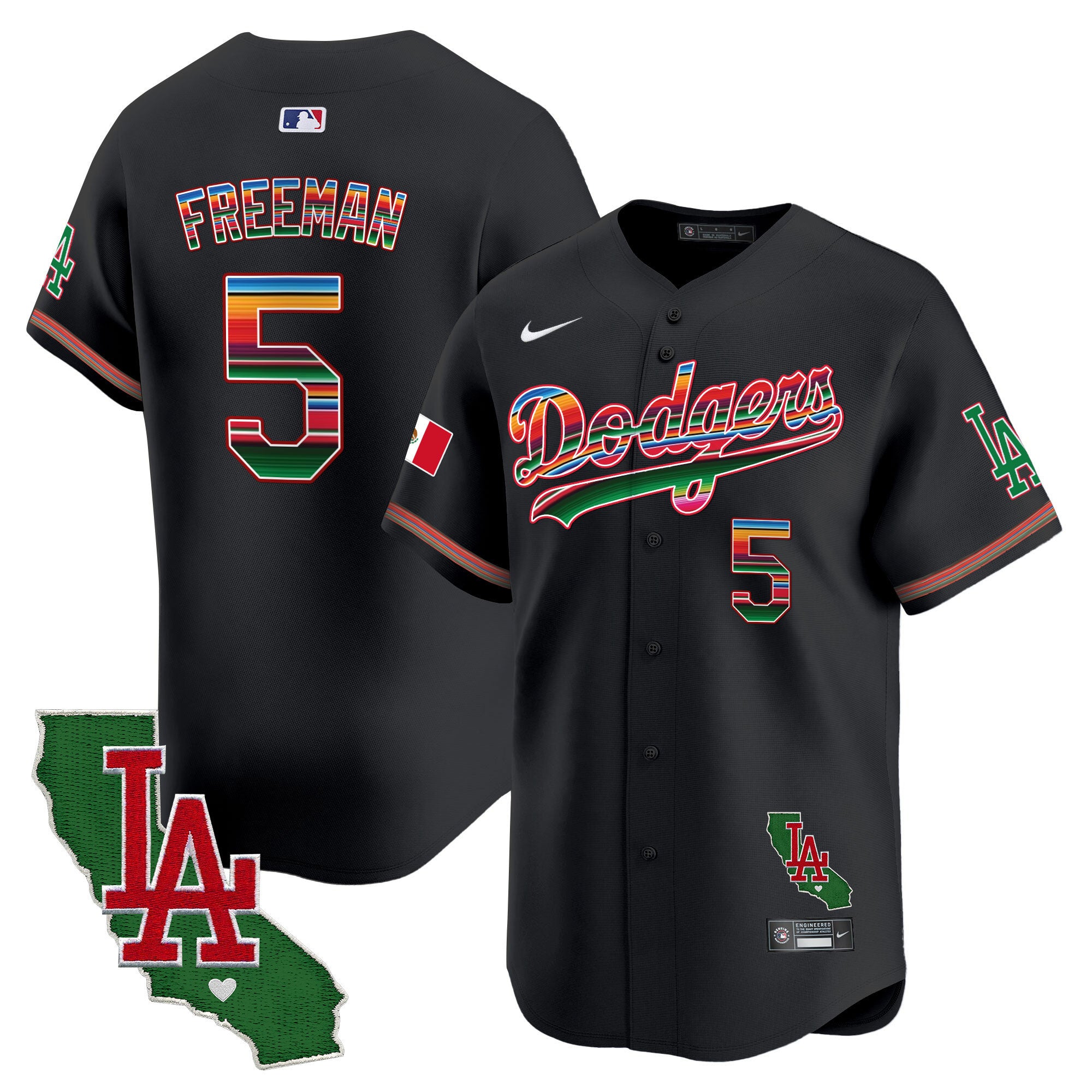 Men's Dodgers Mexico California Patch 2024 Vapor Premier Limited Jersey - All Stitched - Black, Freddie Freeman