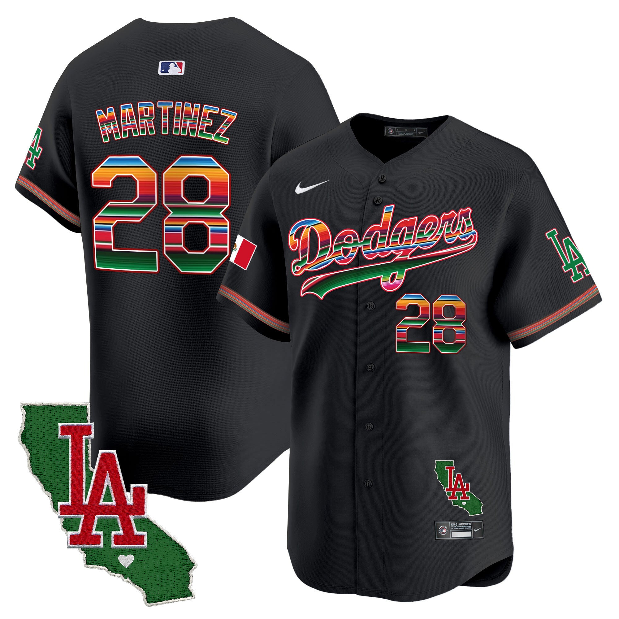 Men's Dodgers Mexico California Patch 2024 Vapor Premier Limited Jersey - All Stitched - Black, J.D. Martinez