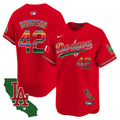 Men's Dodgers Mexico California Patch 2024 Vapor Premier Limited Jersey - All Stitched - Red, Jackie Robinson