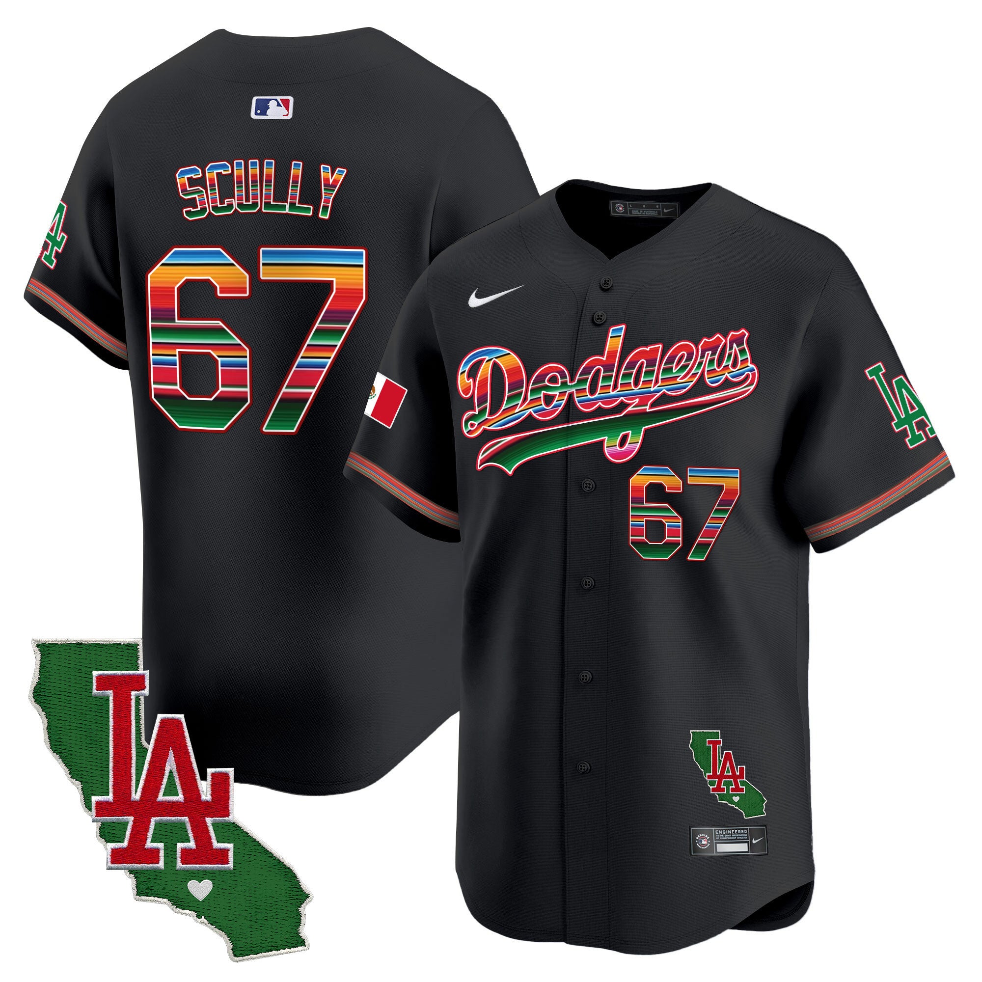 Men's Dodgers Mexico California Patch 2024 Vapor Premier Limited Jersey - All Stitched - Black, Vin Scully