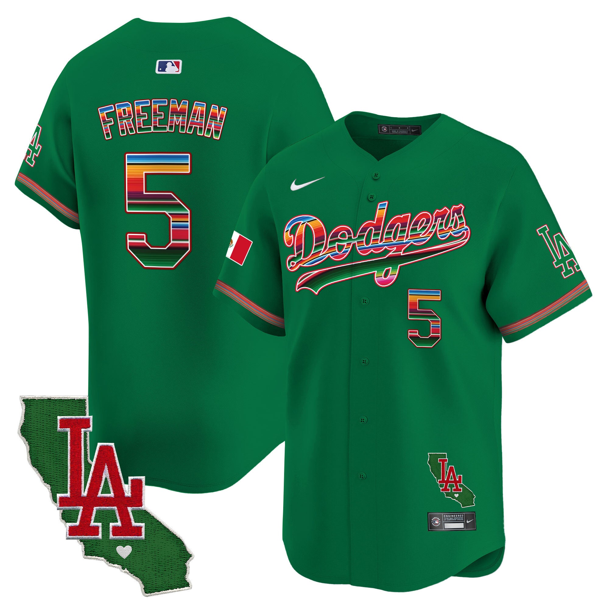 Men's Dodgers Mexico California Patch 2024 Vapor Premier Limited Jersey - All Stitched - Green, Freddie Freeman
